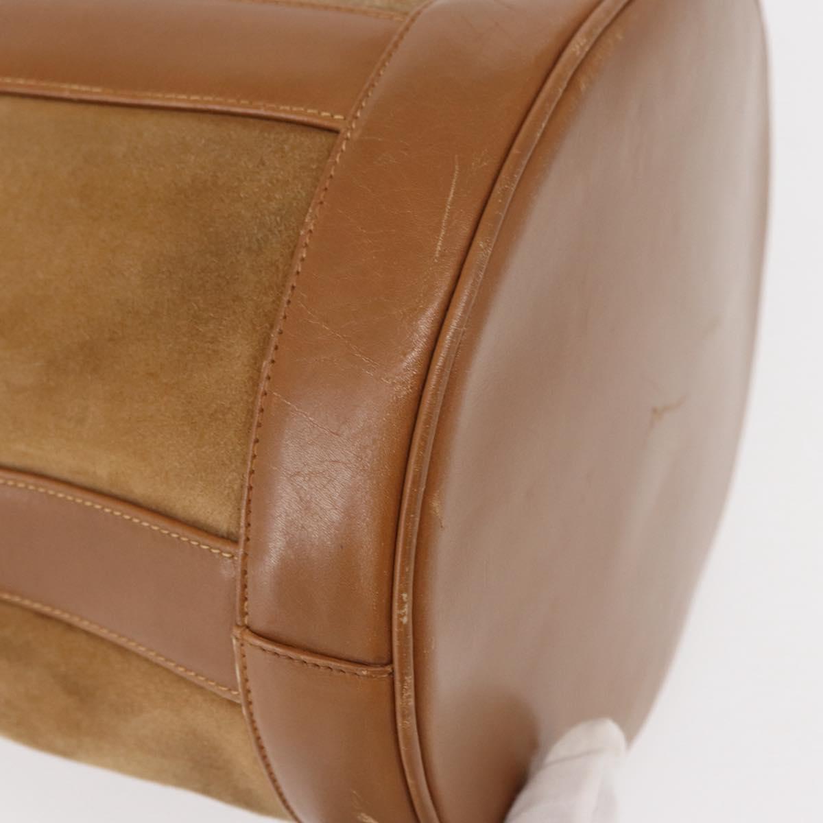 Salvatore Ferragamo Shoulder Bag Suede Leather Beige Gold Auth BA7664