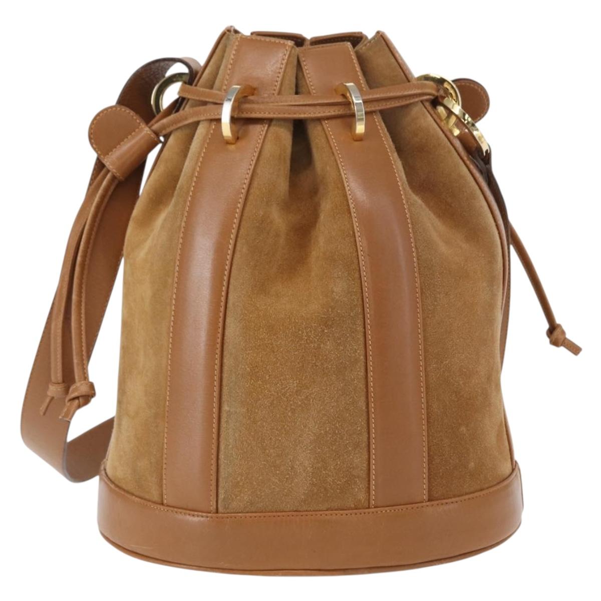 Salvatore Ferragamo Shoulder Bag Suede Leather Beige Gold Auth BA7664