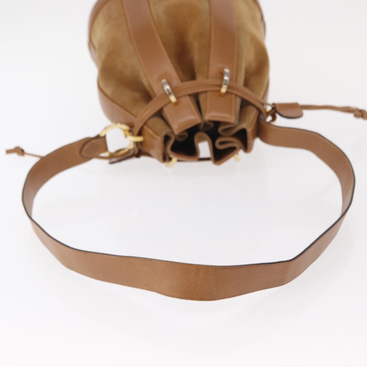 Salvatore Ferragamo Shoulder Bag Suede Leather Beige Gold Auth BA7664