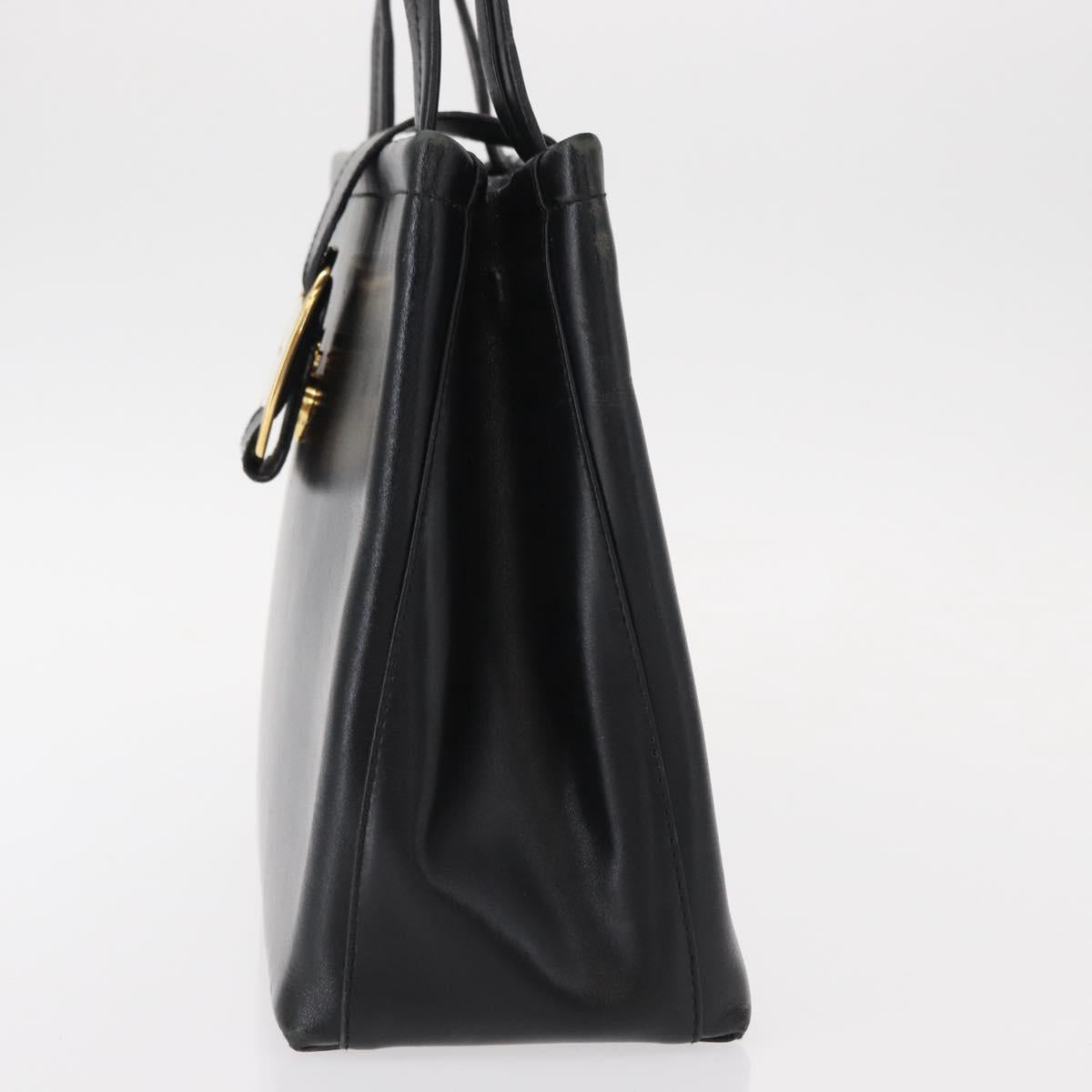 Salvatore Ferragamo Vala Hand Bag Leather Black Gold Auth BA7667