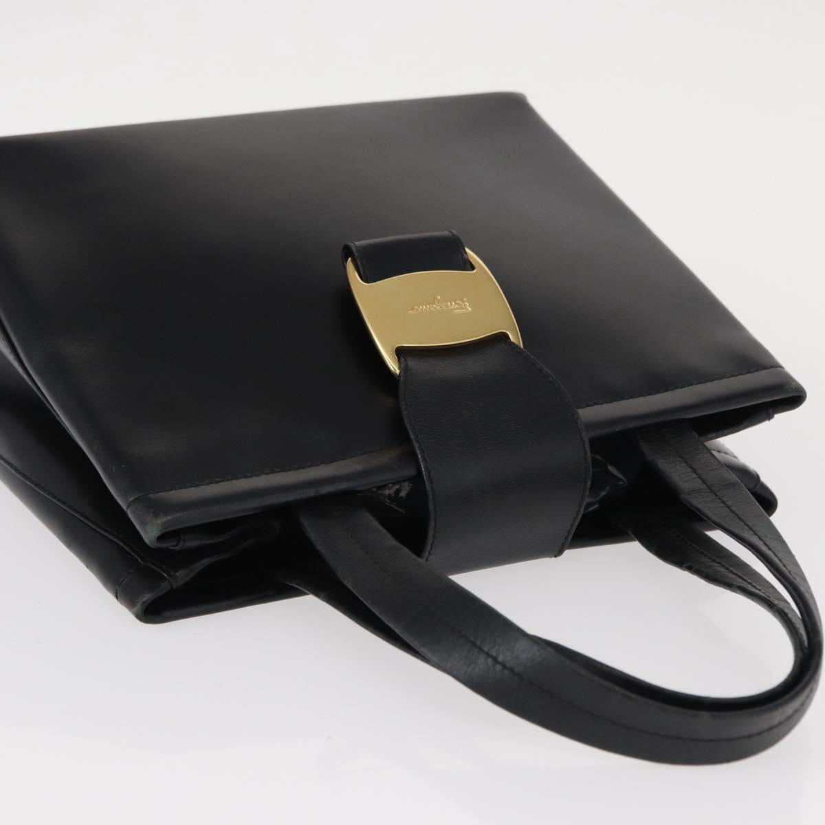 Salvatore Ferragamo Vala Hand Bag Leather Black Gold Auth BA7667