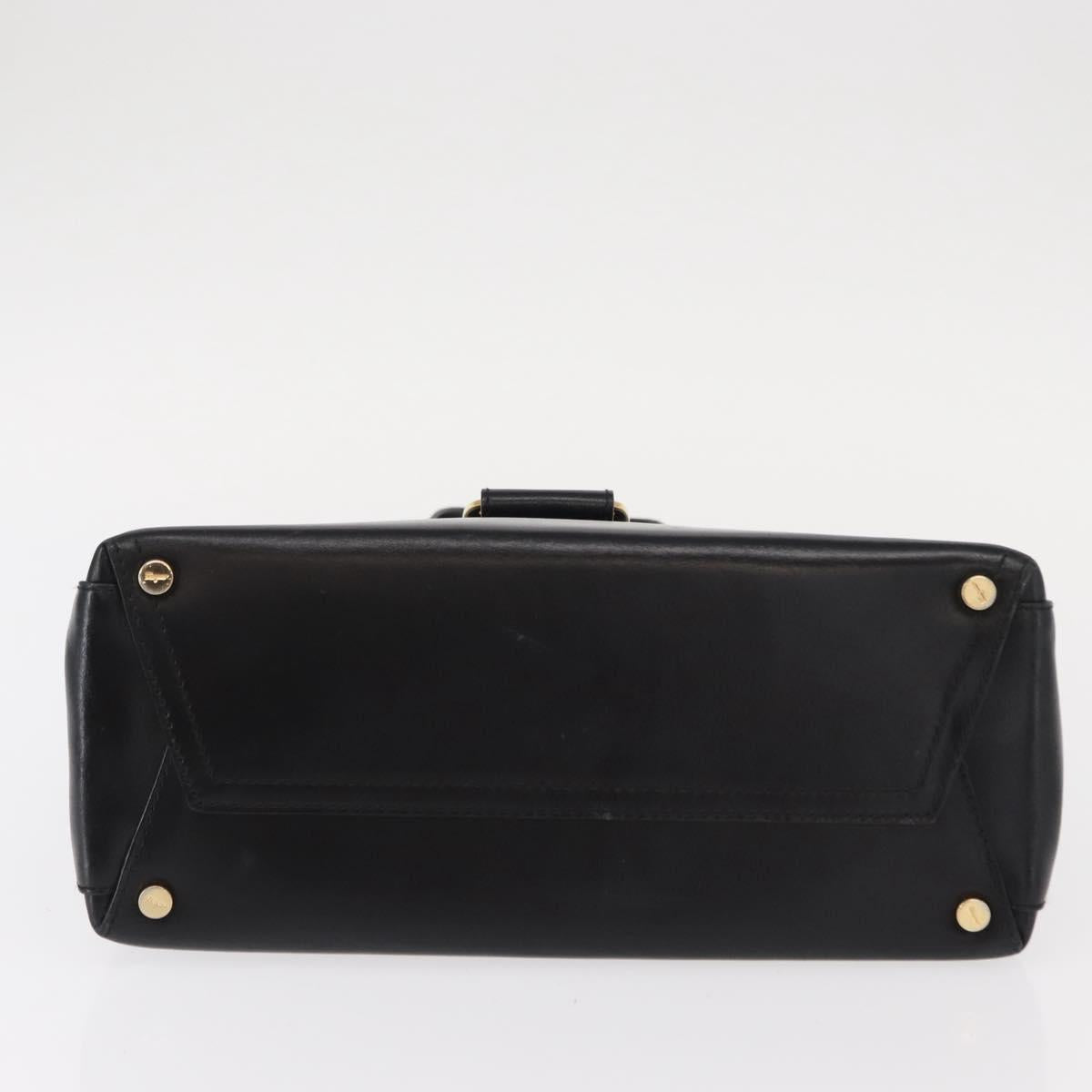 Salvatore Ferragamo Vala Hand Bag Leather Black Gold Auth BA7667