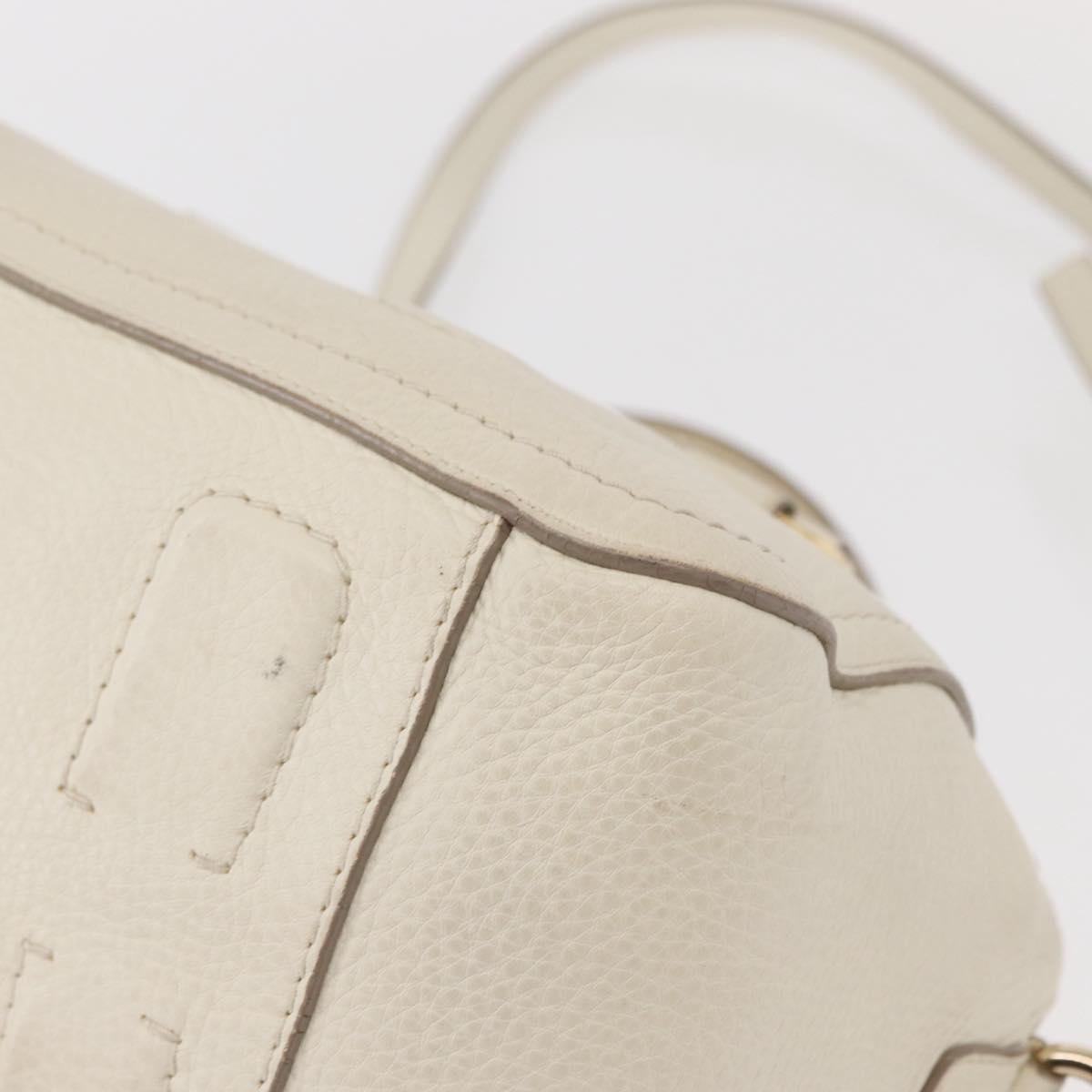 Salvatore Ferragamo Vala Hand Bag Leather 2way White Gold Auth BA7669