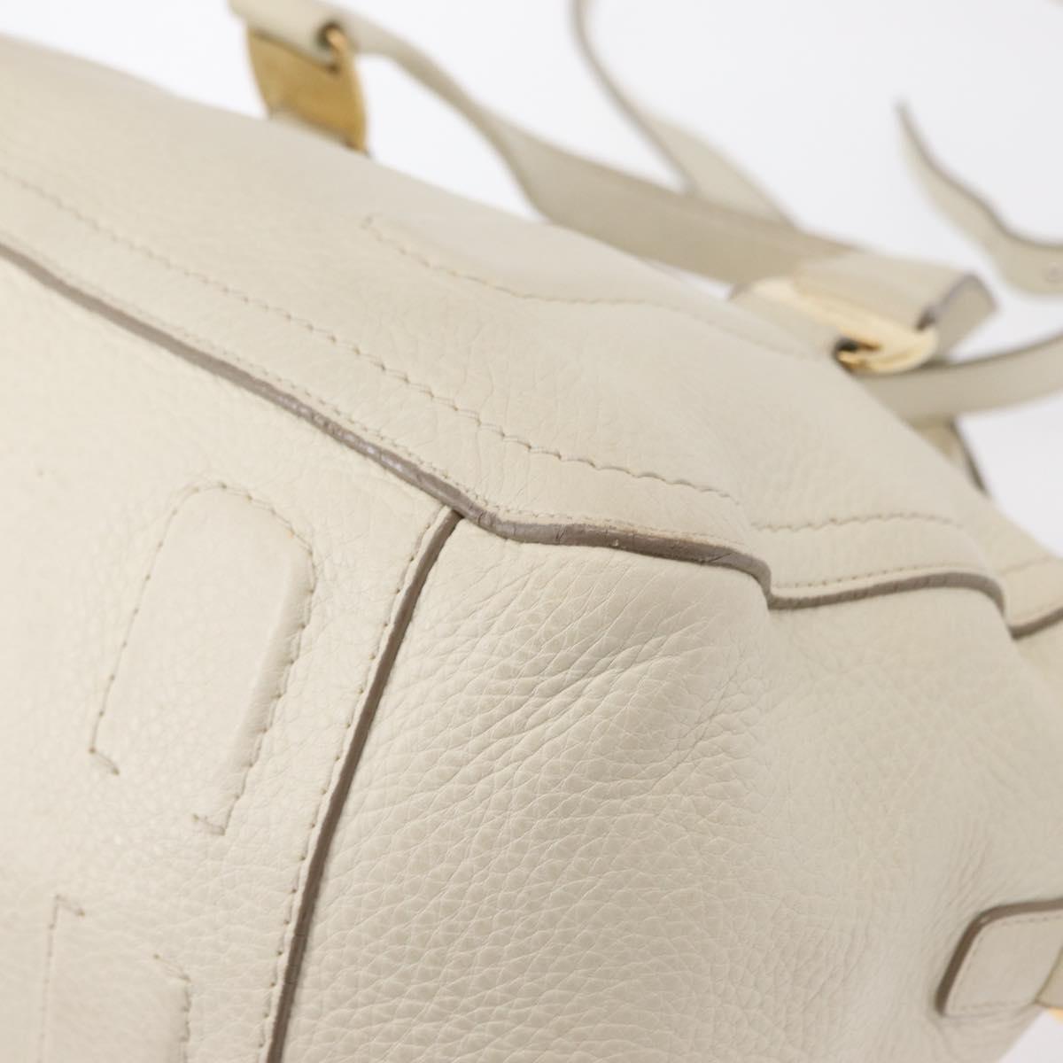 Salvatore Ferragamo Vala Hand Bag Leather 2way White Gold Auth BA7669