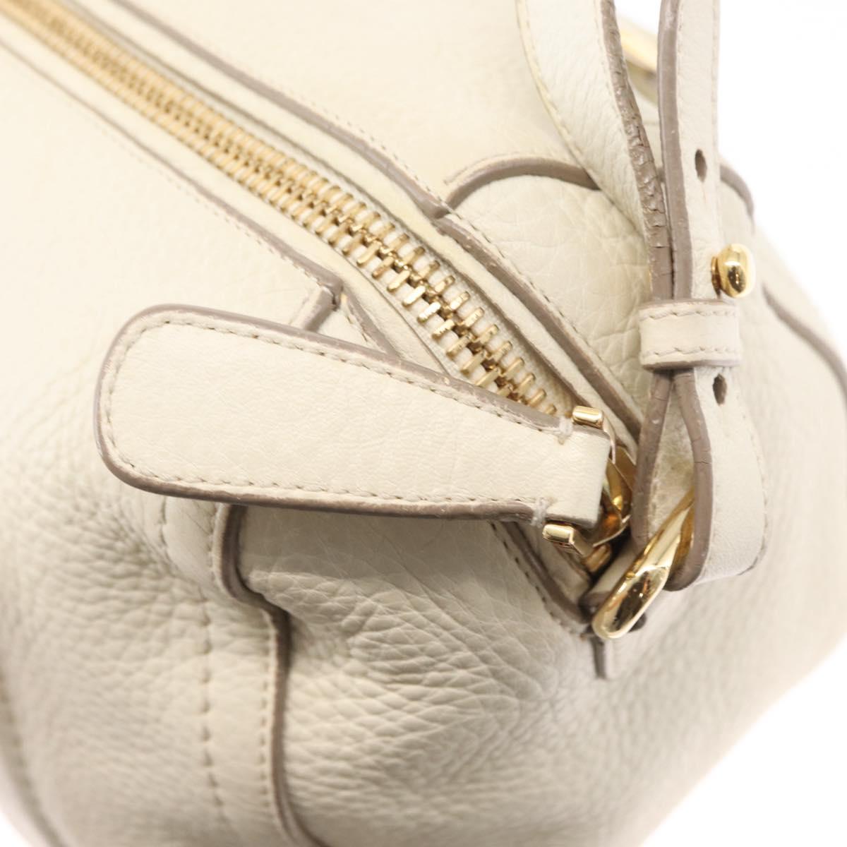 Salvatore Ferragamo Vala Hand Bag Leather 2way White Gold Auth BA7669