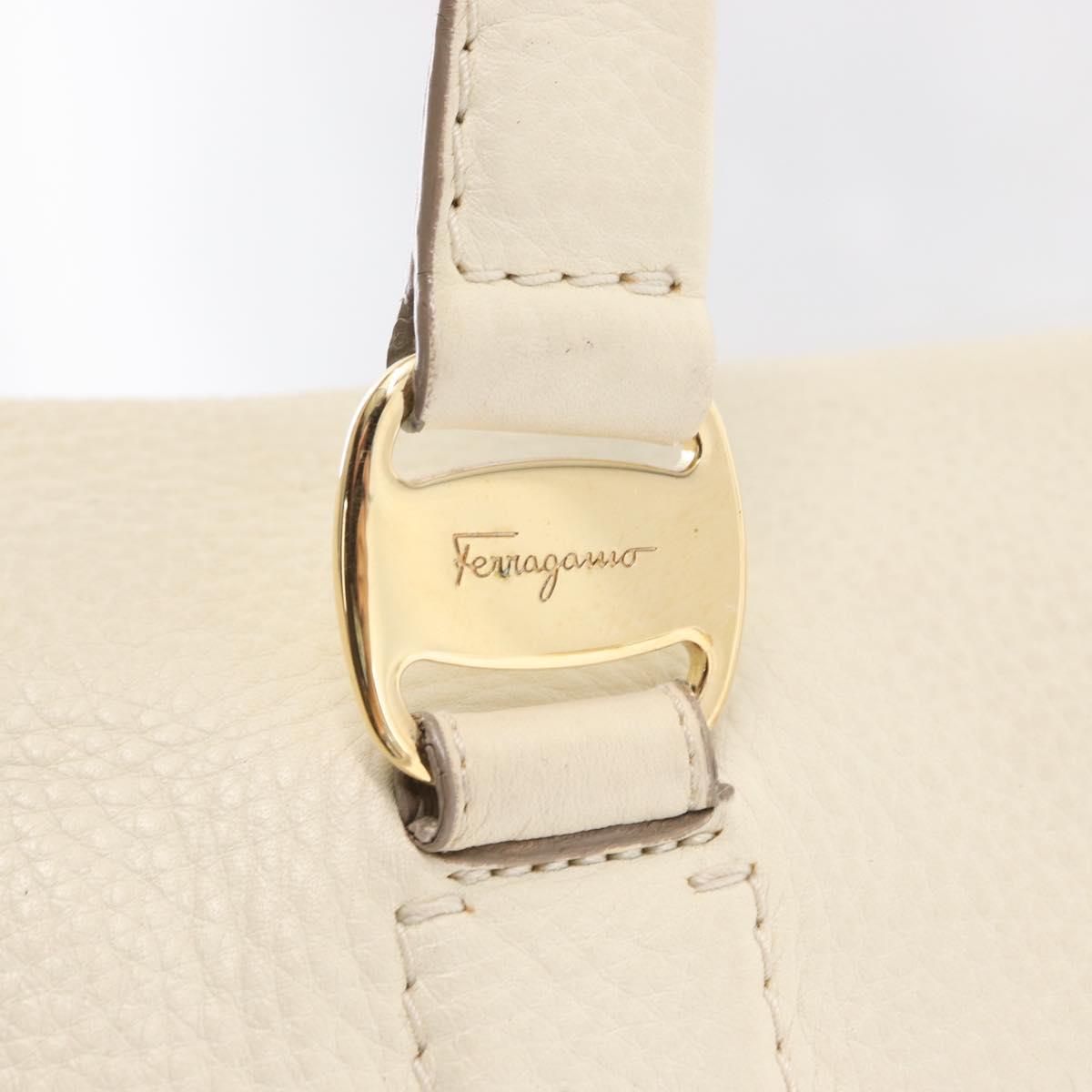 Salvatore Ferragamo Vala Hand Bag Leather 2way White Gold Auth BA7669