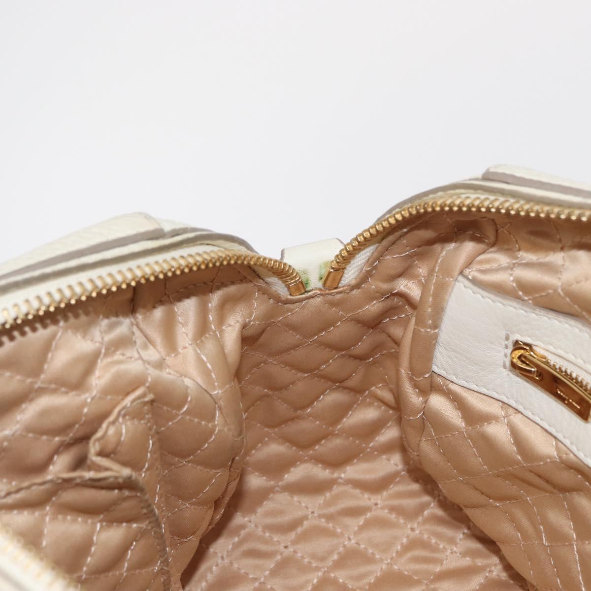 Salvatore Ferragamo Vala Hand Bag Leather 2way White Gold Auth BA7669