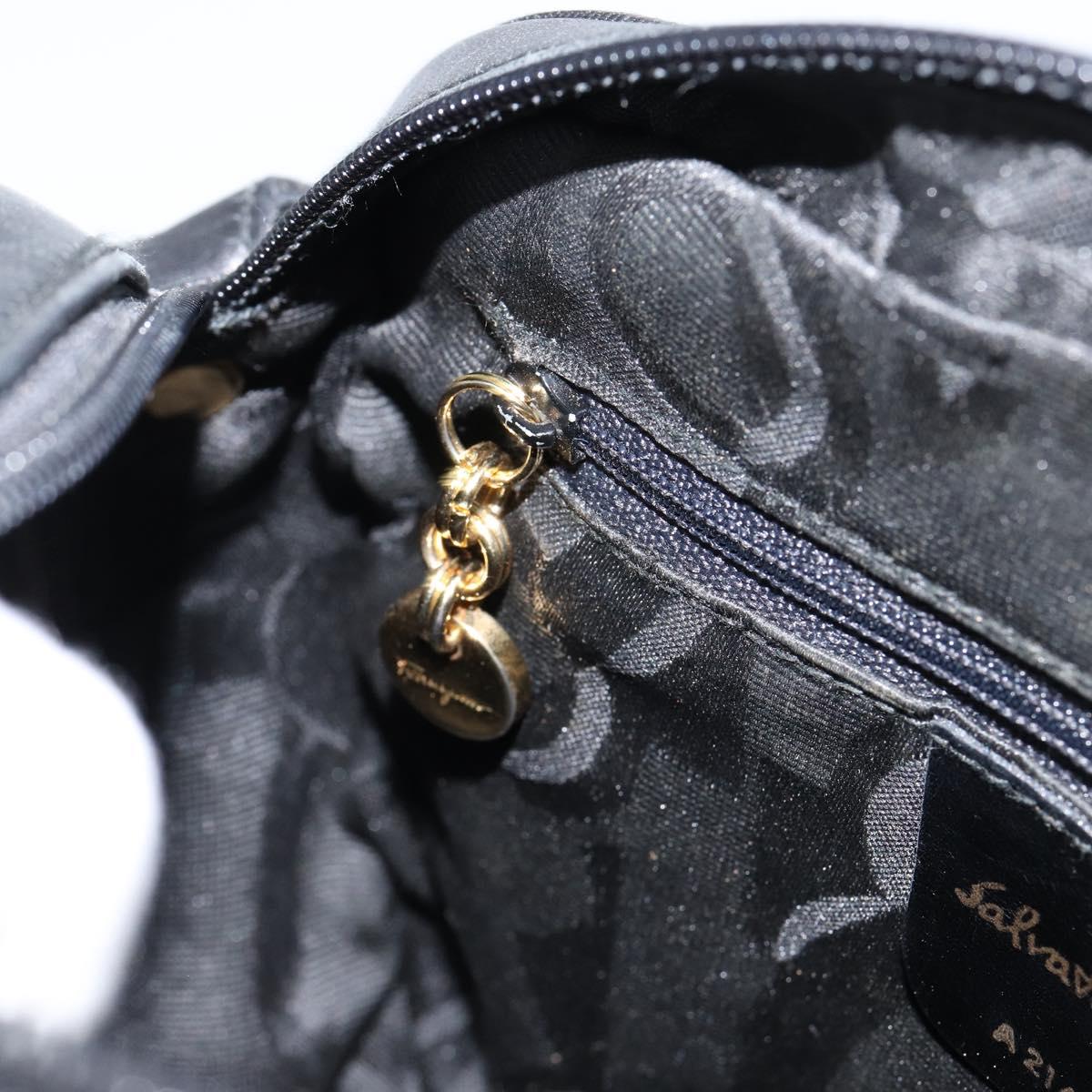 Salvatore Ferragamo Vala Shoulder Bag Leather Black Gold Auth BA7671