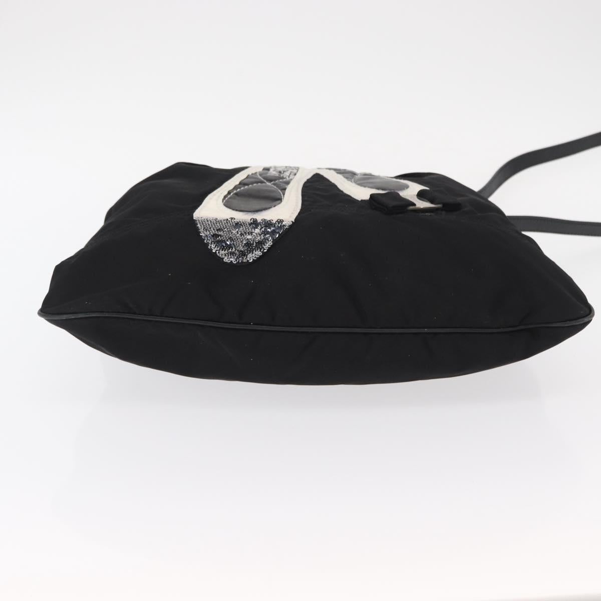 Salvatore Ferragamo Vala Hand Bag Nylon Leather 2way Black Silver Auth BA7673