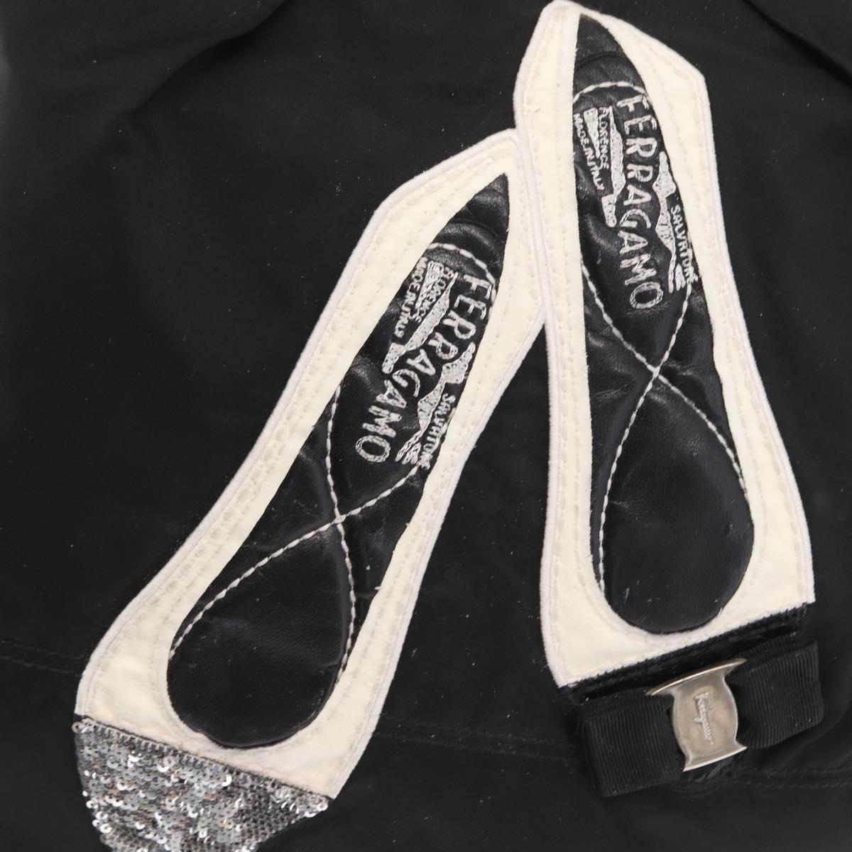 Salvatore Ferragamo Vala Hand Bag Nylon Leather 2way Black Silver Auth BA7673