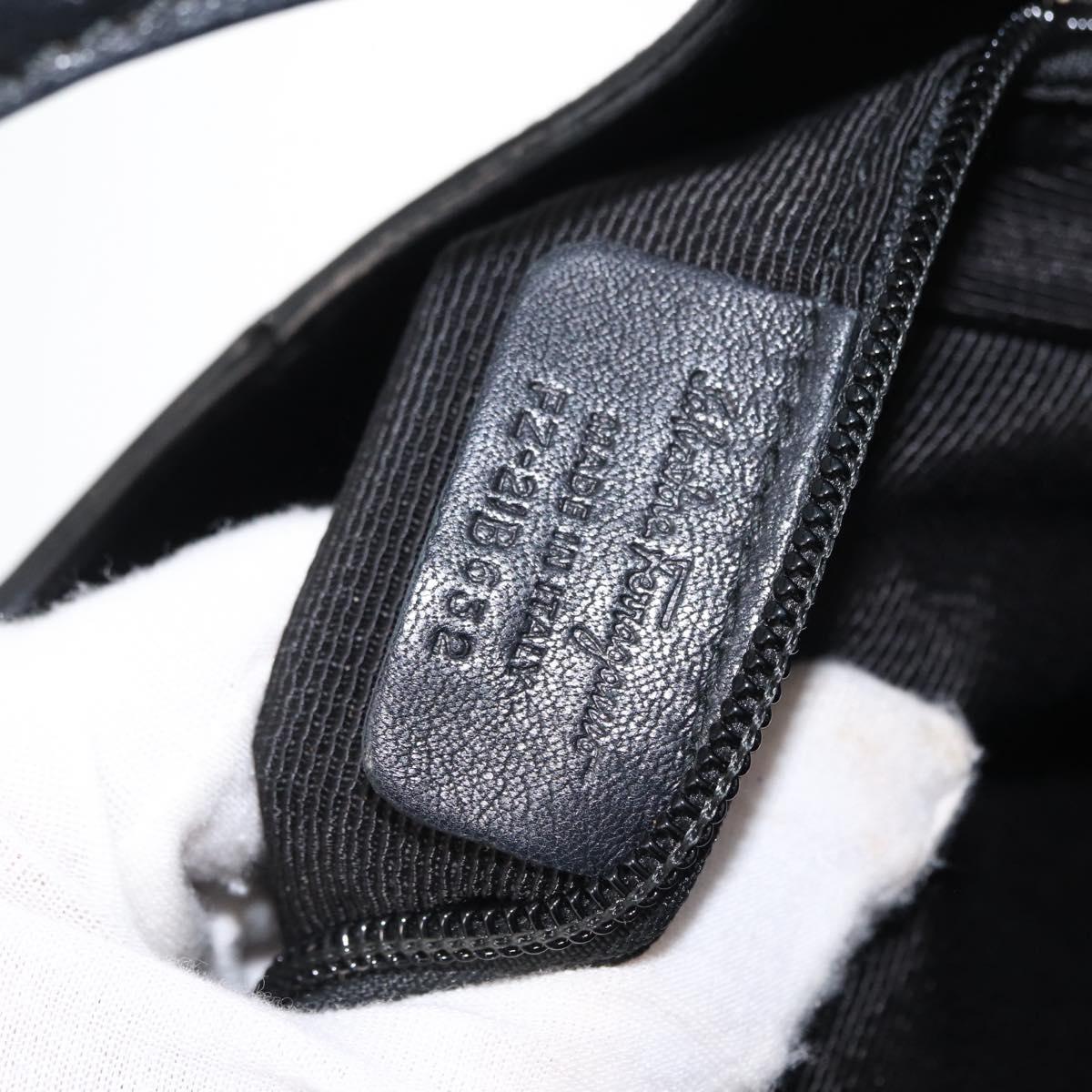 Salvatore Ferragamo Vala Hand Bag Nylon Leather 2way Black Silver Auth BA7673