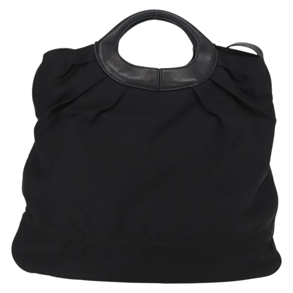 Salvatore Ferragamo Vala Hand Bag Nylon Leather 2way Black Silver Auth BA7673