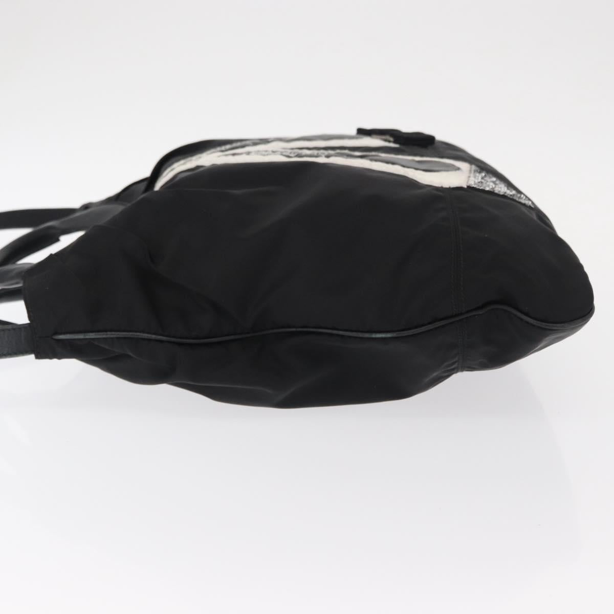 Salvatore Ferragamo Vala Hand Bag Nylon Leather 2way Black Silver Auth BA7673