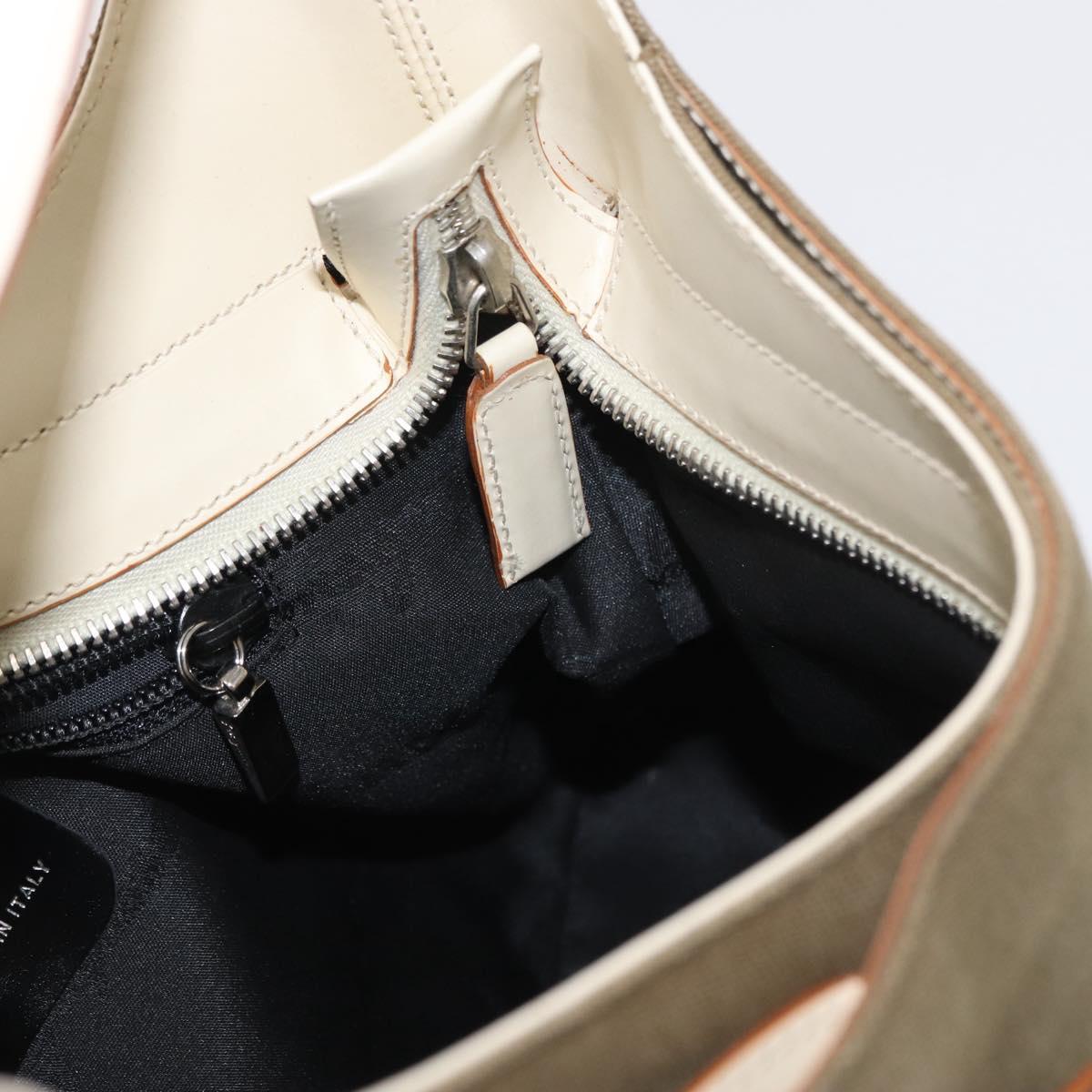 Salvatore Ferragamo Gancini Shoulder Bag Canvas Beige Silver Auth BA7674