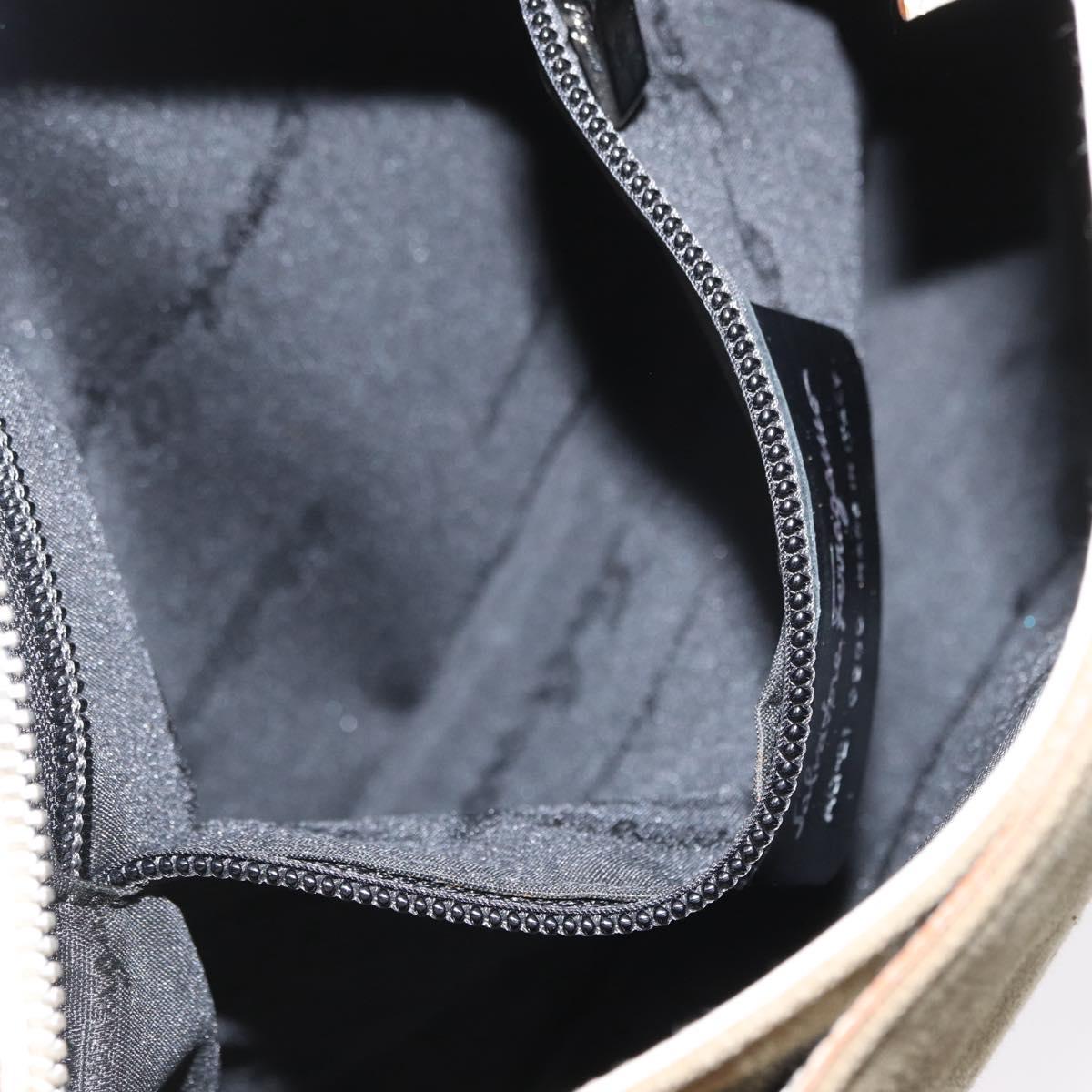 Salvatore Ferragamo Gancini Shoulder Bag Canvas Beige Silver Auth BA7674