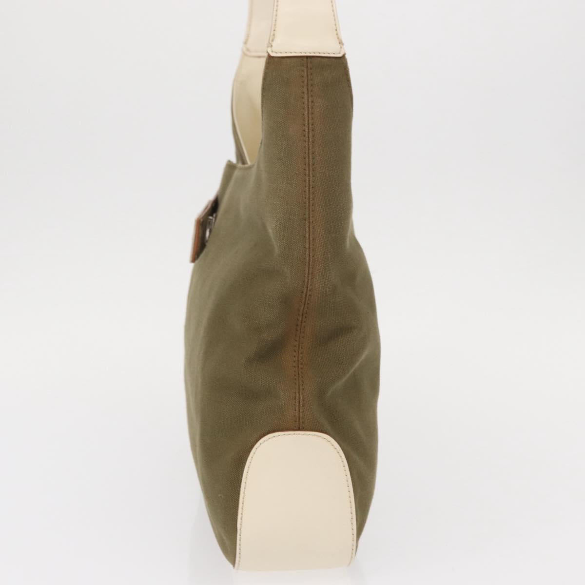 Salvatore Ferragamo Gancini Shoulder Bag Canvas Beige Silver Auth BA7674