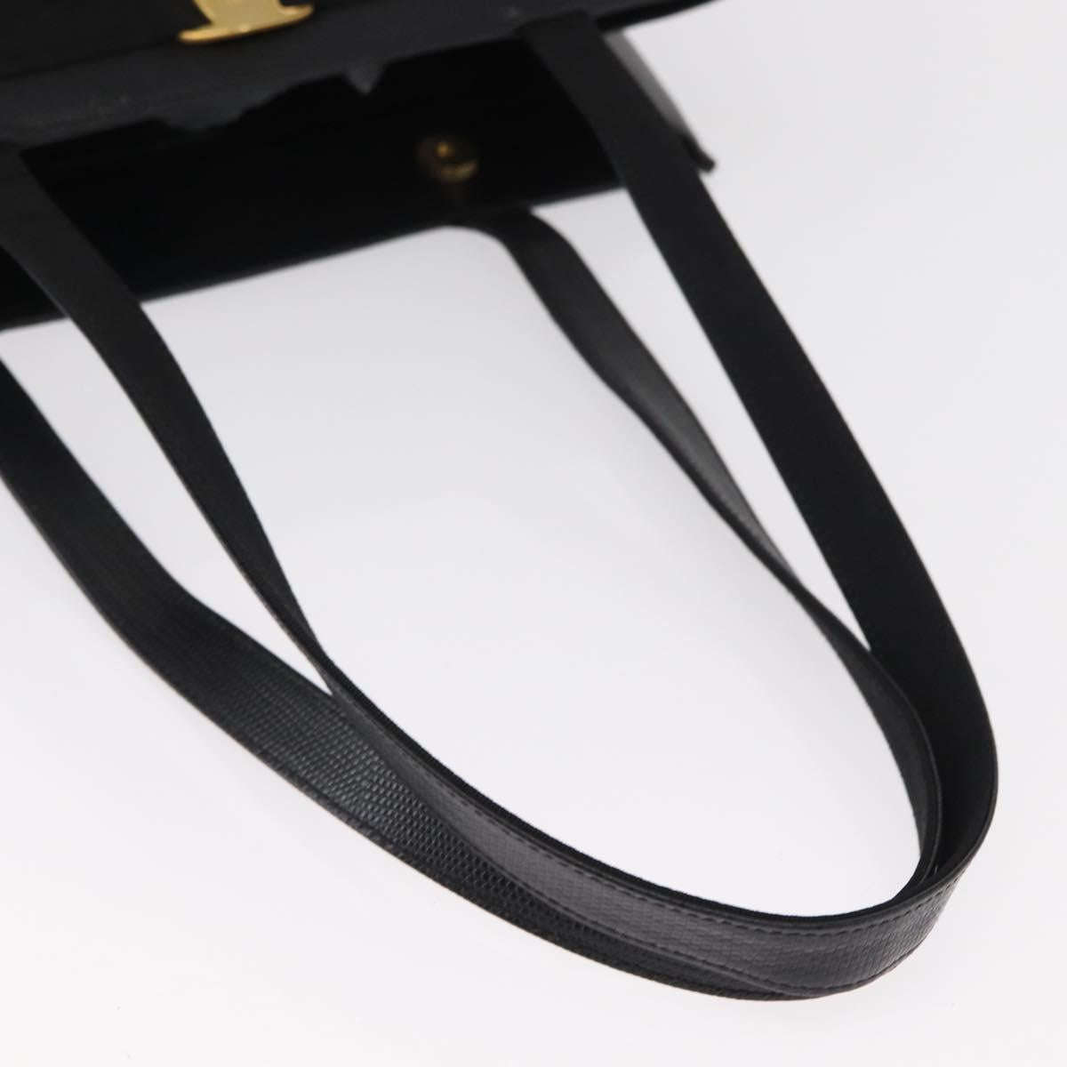 Salvatore Ferragamo Vala Tote Bag Leather Black Gold Auth BA7676