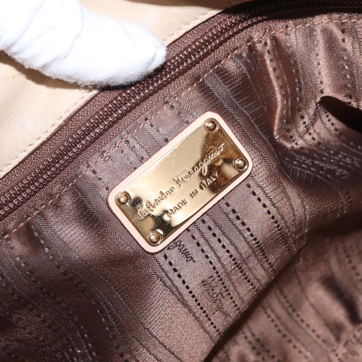 Salvatore Ferragamo Gancini Tote Bag Leather Beige Gold Auth BA7677