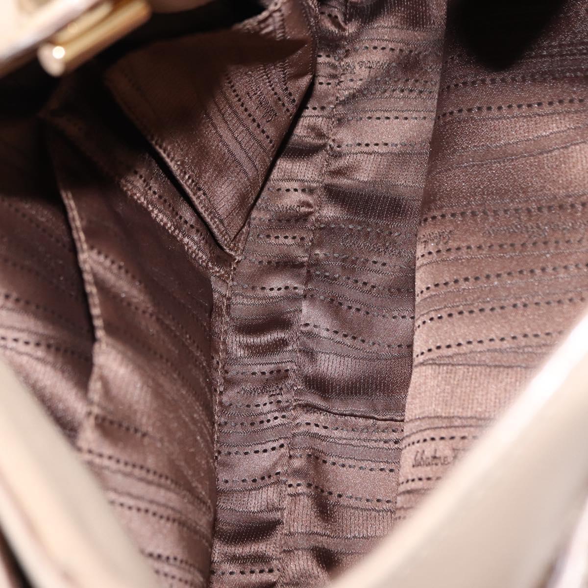 Salvatore Ferragamo Gancini Tote Bag Leather Beige Gold Auth BA7677