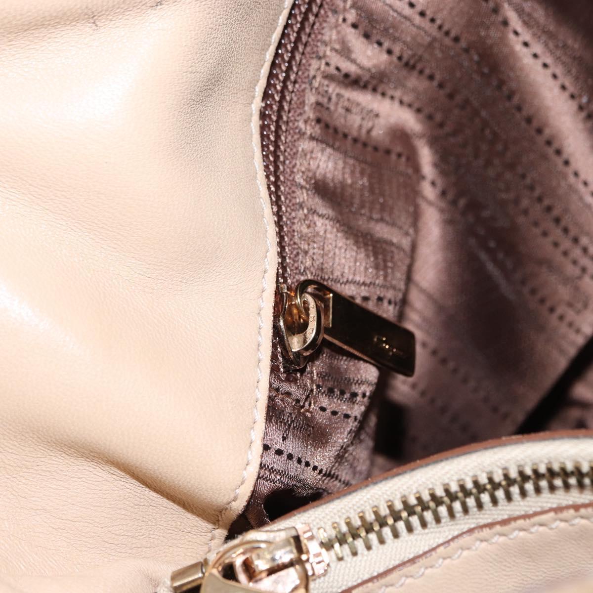 Salvatore Ferragamo Gancini Tote Bag Leather Beige Gold Auth BA7677