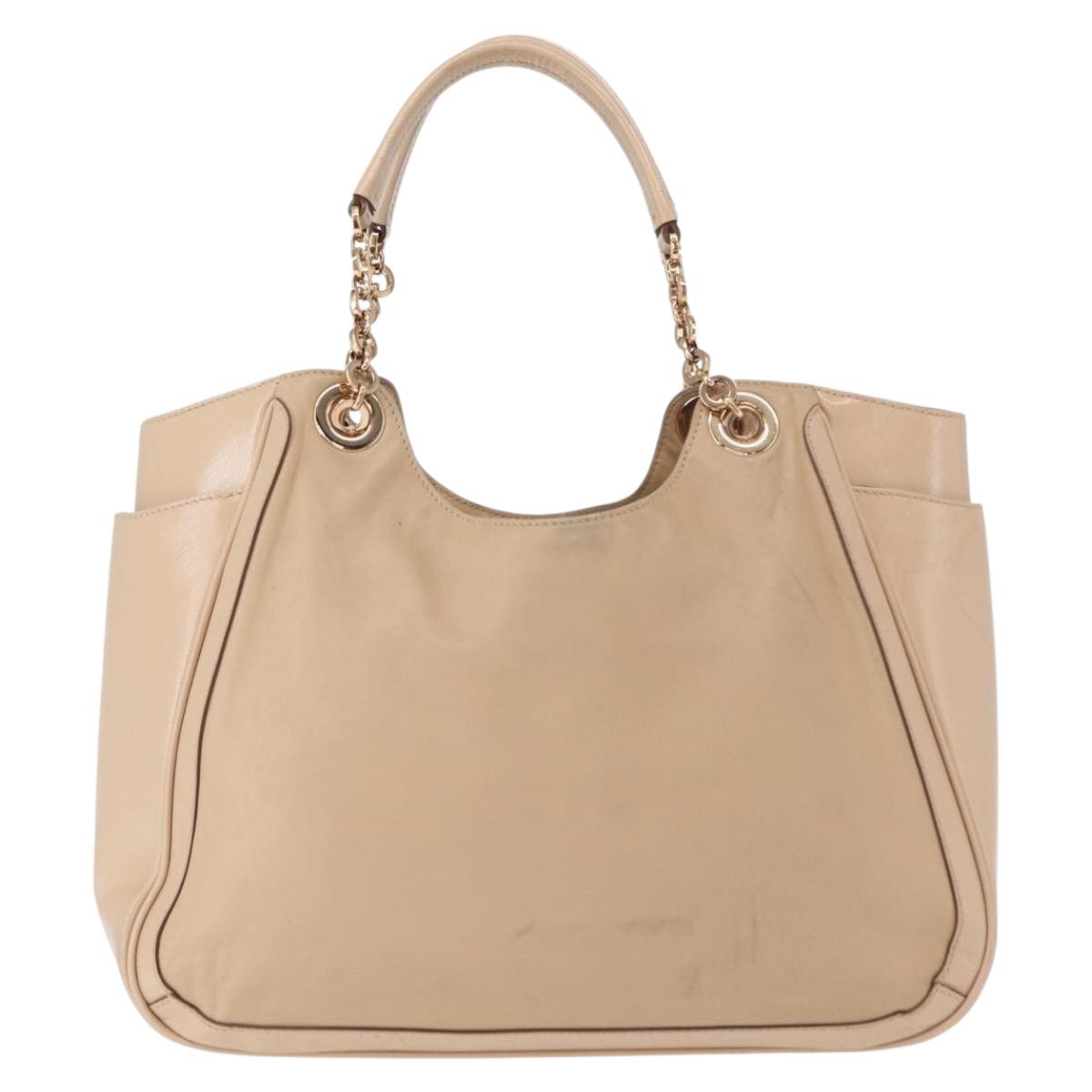 Salvatore Ferragamo Gancini Tote Bag Leather Beige Gold Auth BA7677