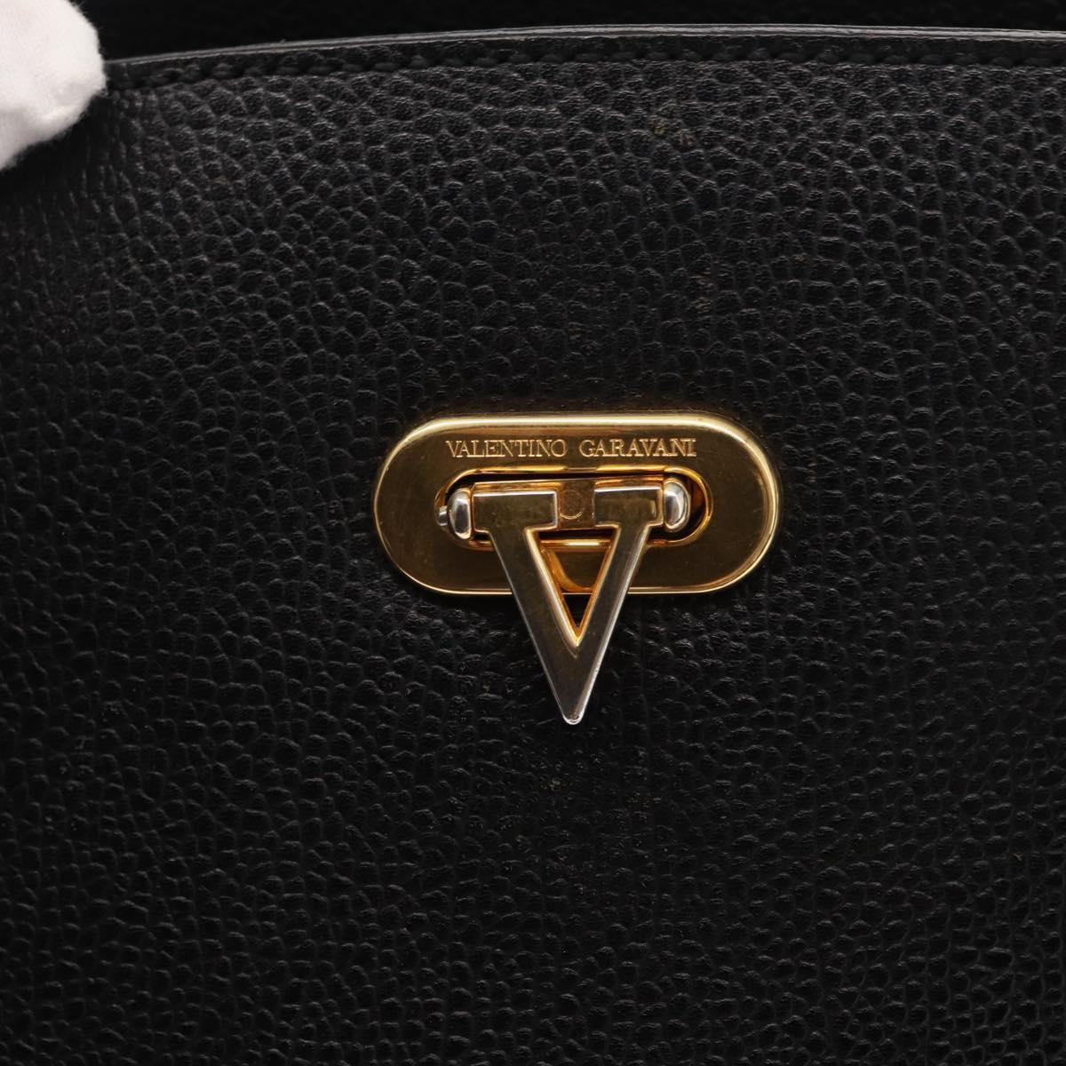VALENTINO Shoulder Bag Leather Black Gold Auth BA7678