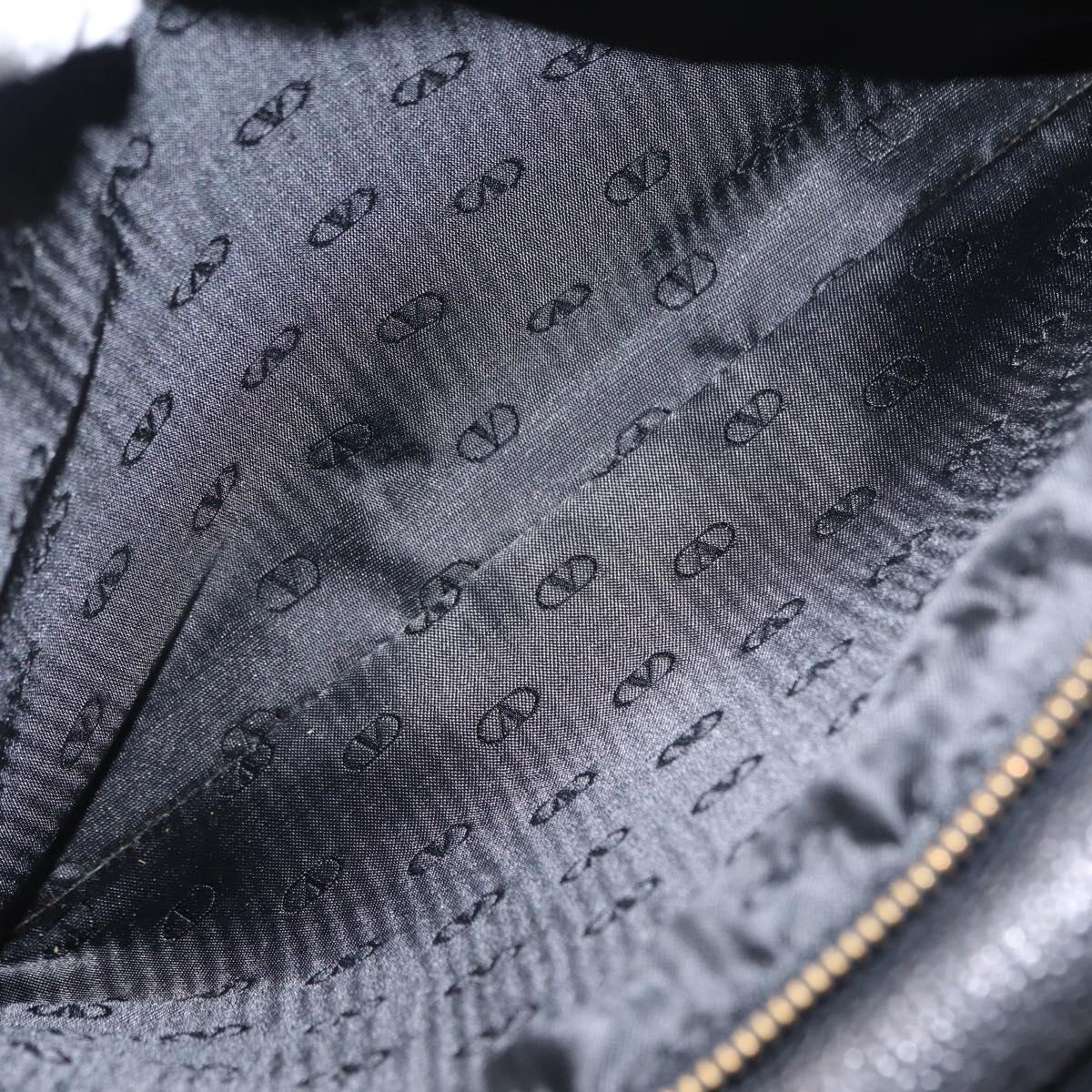 VALENTINO Shoulder Bag Leather Black Gold Auth BA7678