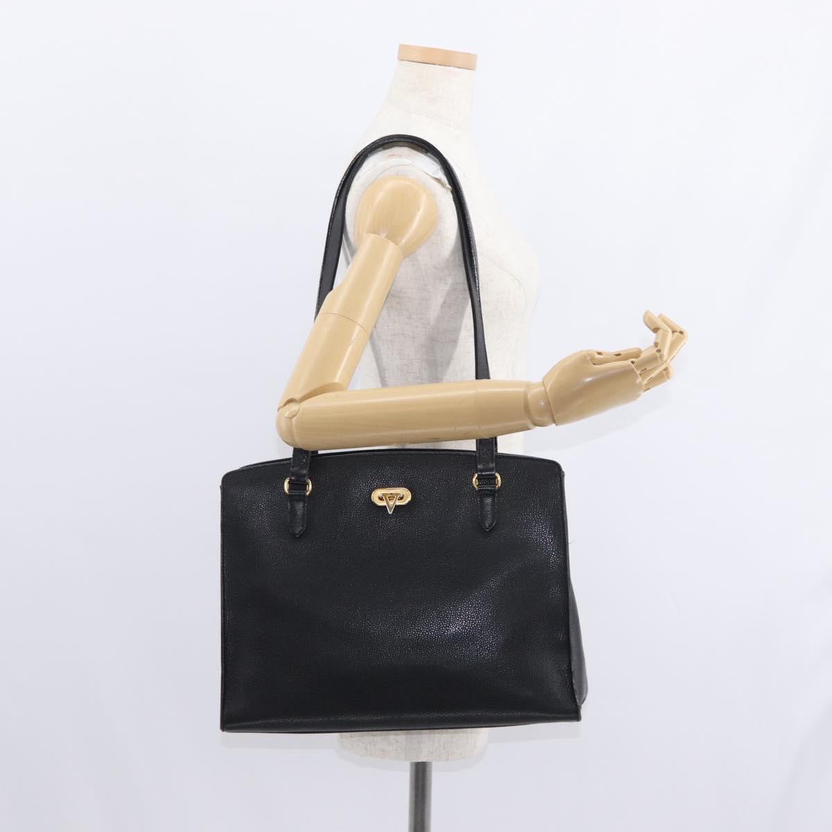 VALENTINO Shoulder Bag Leather Black Gold Auth BA7678