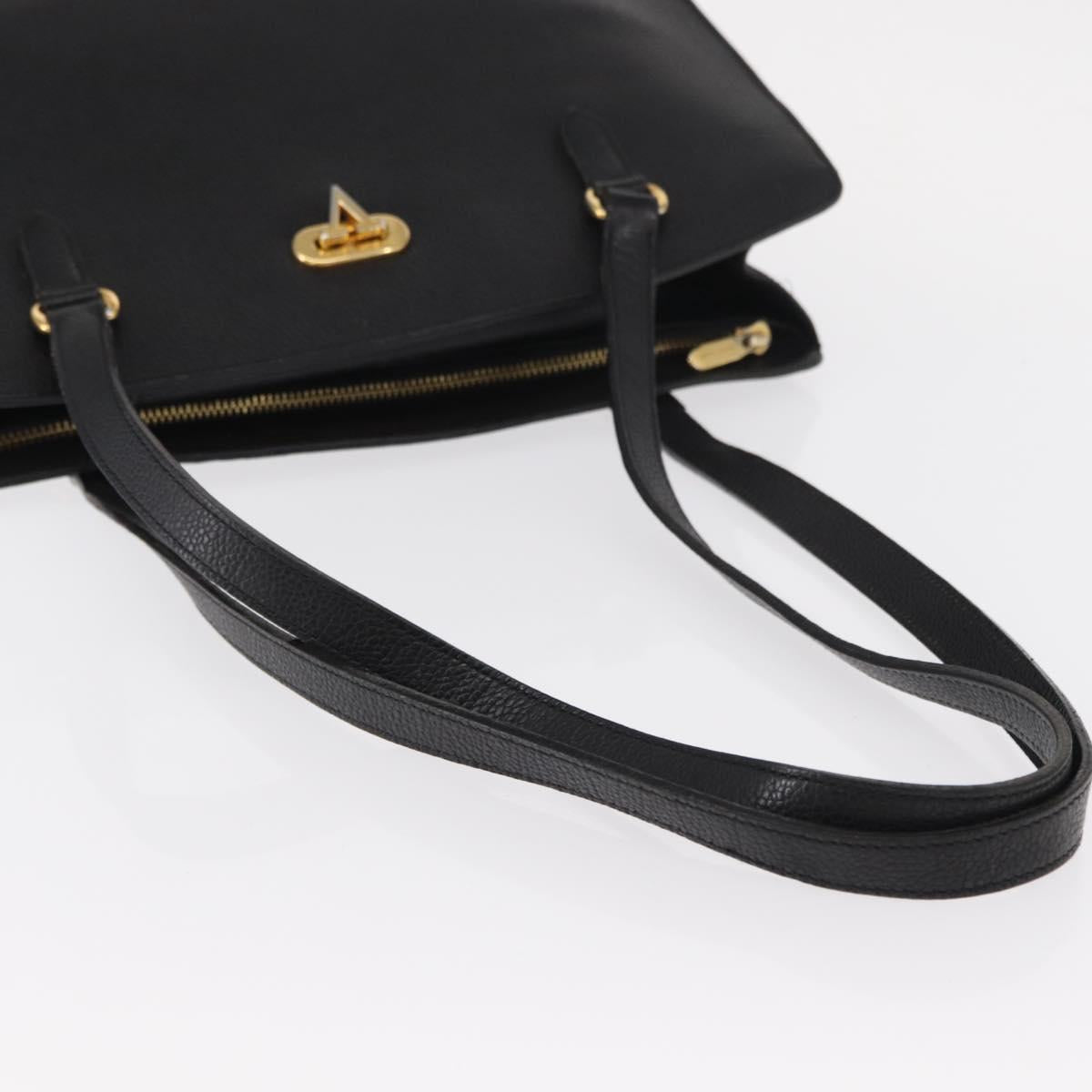 VALENTINO Shoulder Bag Leather Black Gold Auth BA7678