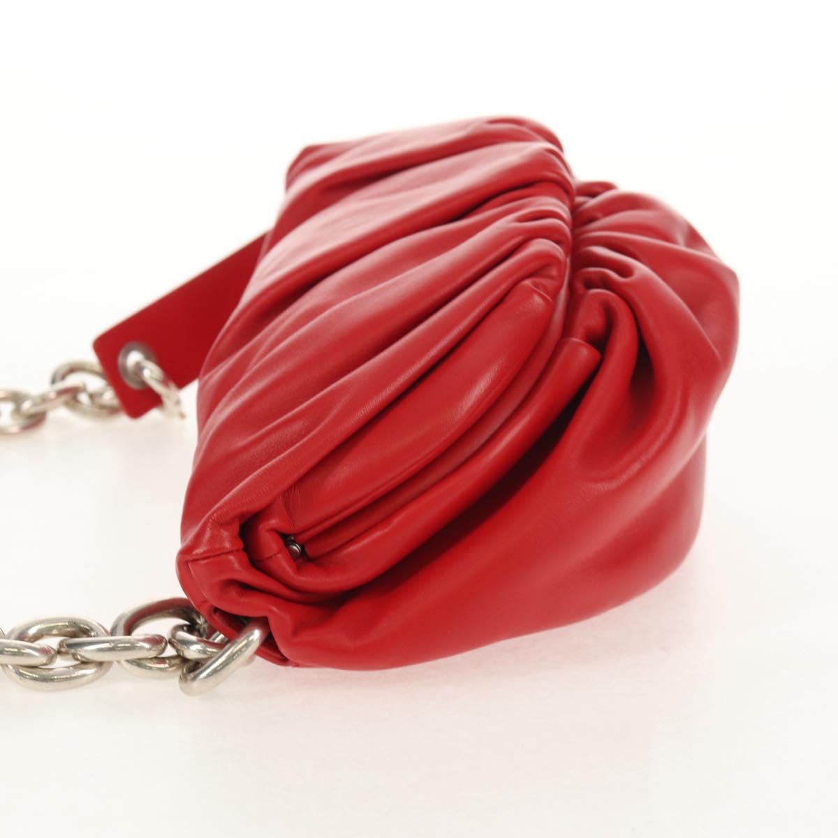 BOTTEGA VENETA The Chain Shoulder Bag Leather Red Silver Auth BA7679V