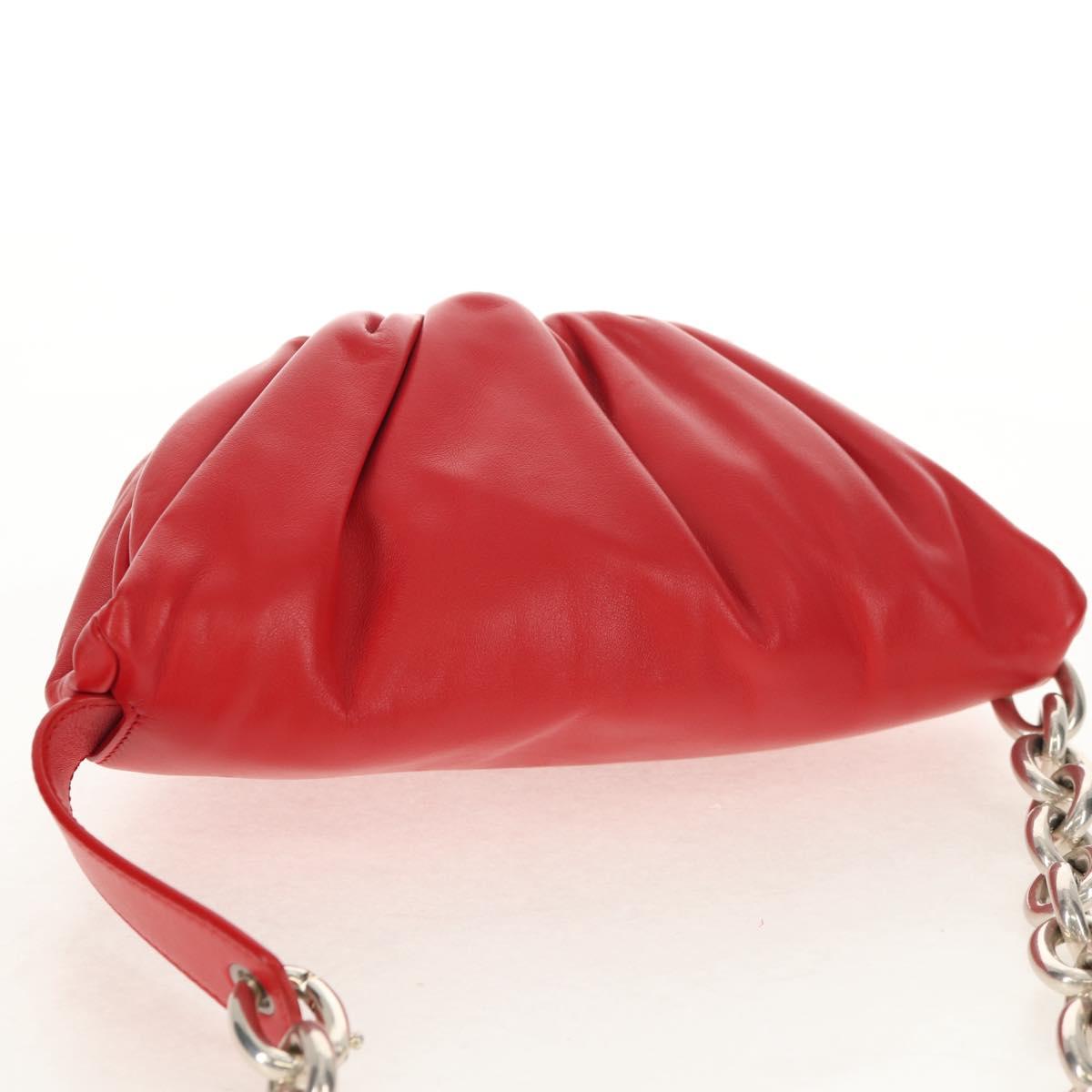 BOTTEGA VENETA The Chain Shoulder Bag Leather Red Silver Auth BA7679V