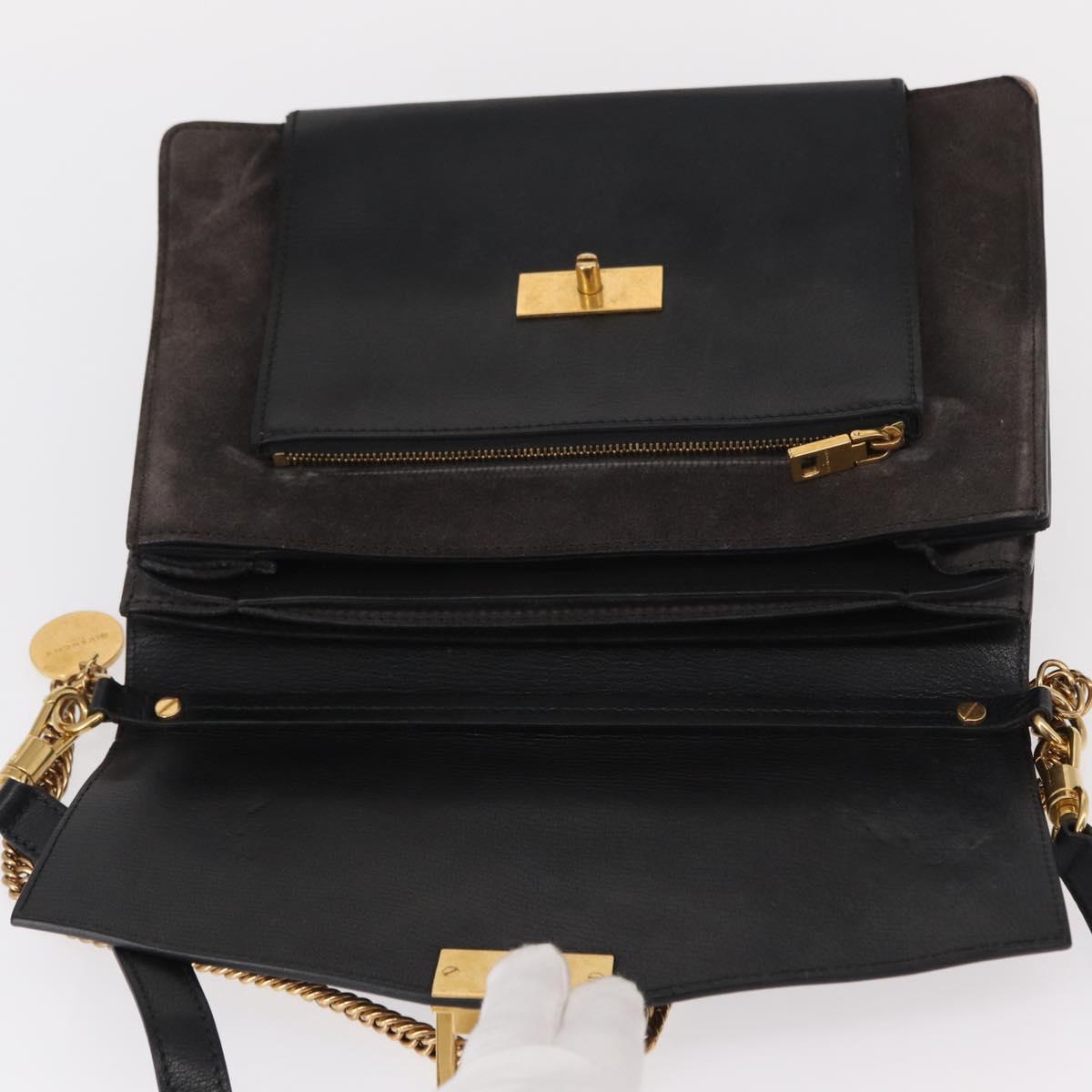 GIVENCHY Chain Shoulder Bag Leather Black Gold Auth BA7680