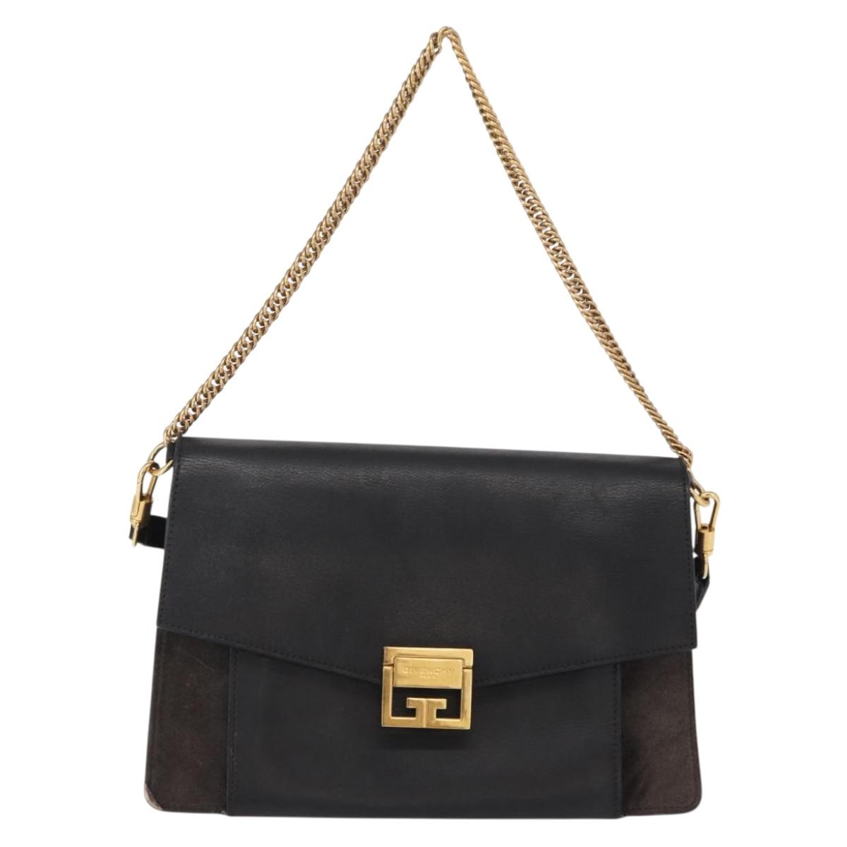 GIVENCHY Chain Shoulder Bag Leather Black Gold Auth BA7680