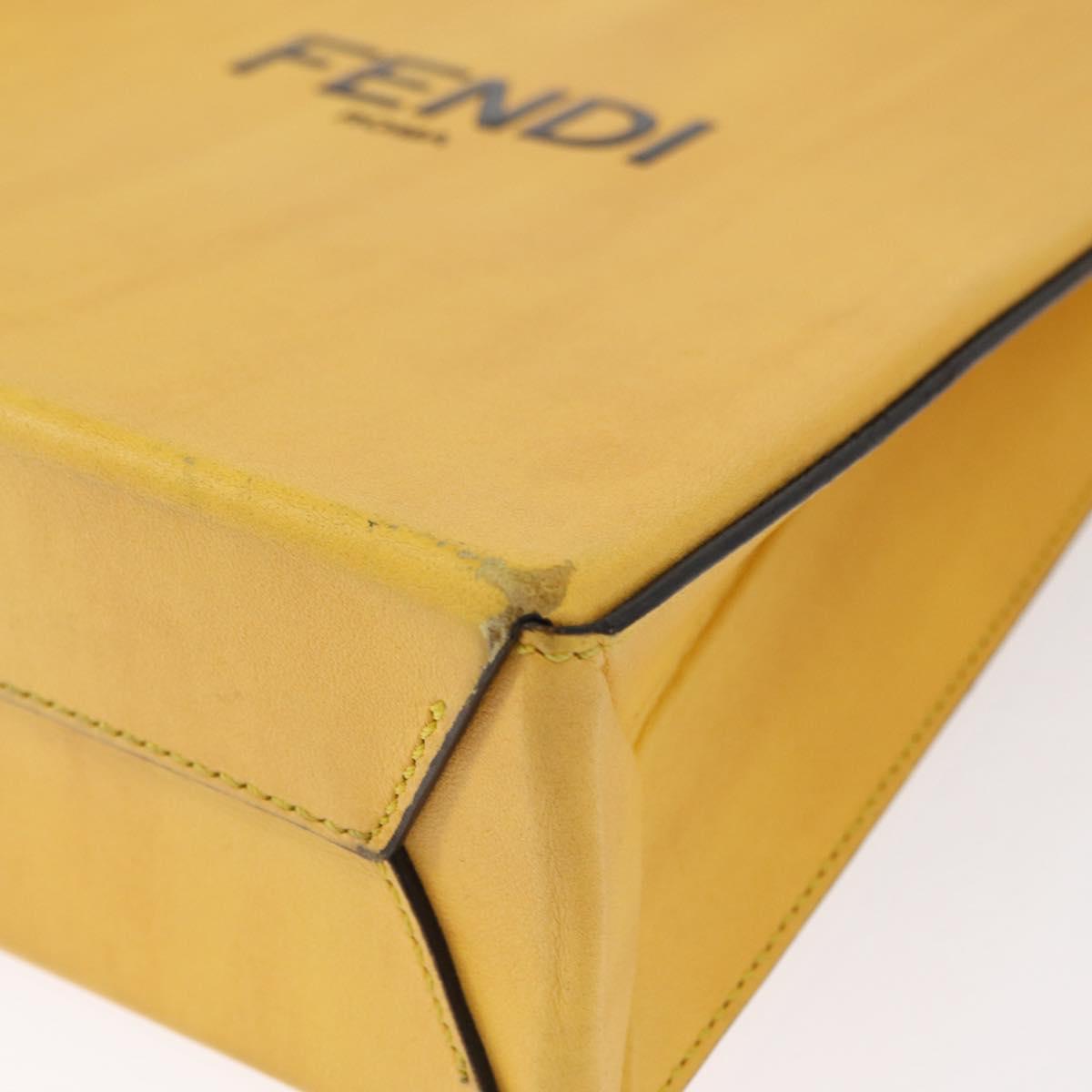 FENDI Hand Bag Leather 2way Yellow Gold Auth BA7681
