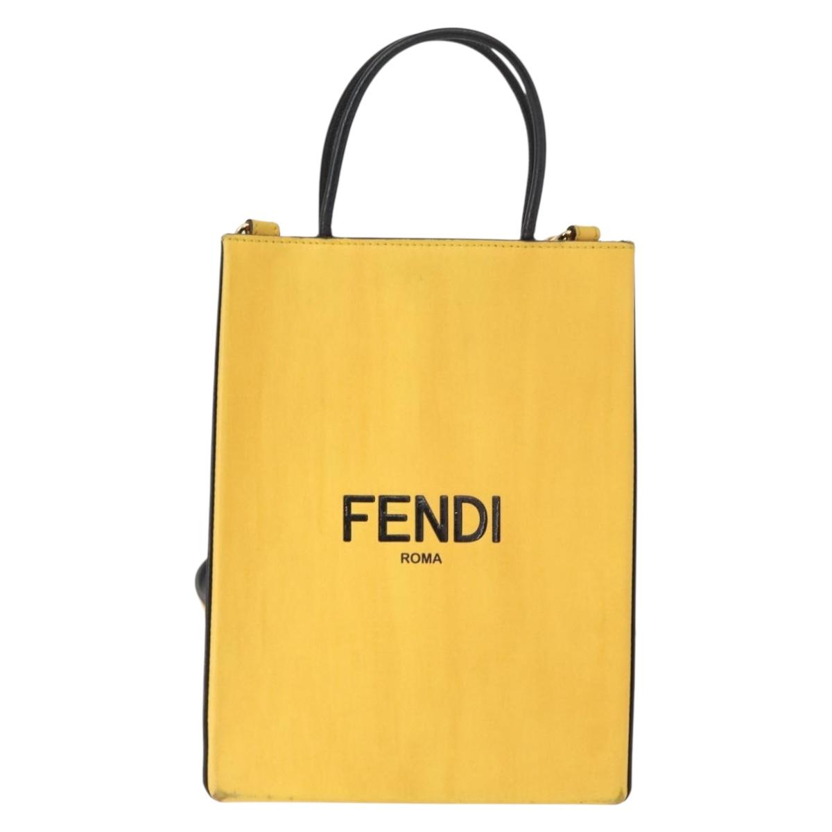 FENDI Hand Bag Leather 2way Yellow Gold Auth BA7681