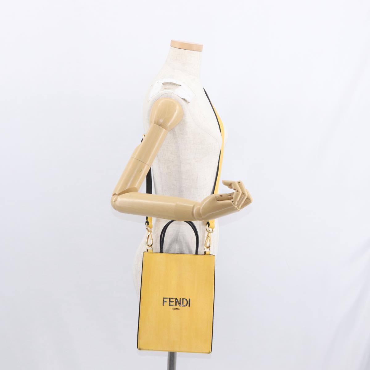 FENDI Hand Bag Leather 2way Yellow Gold Auth BA7681