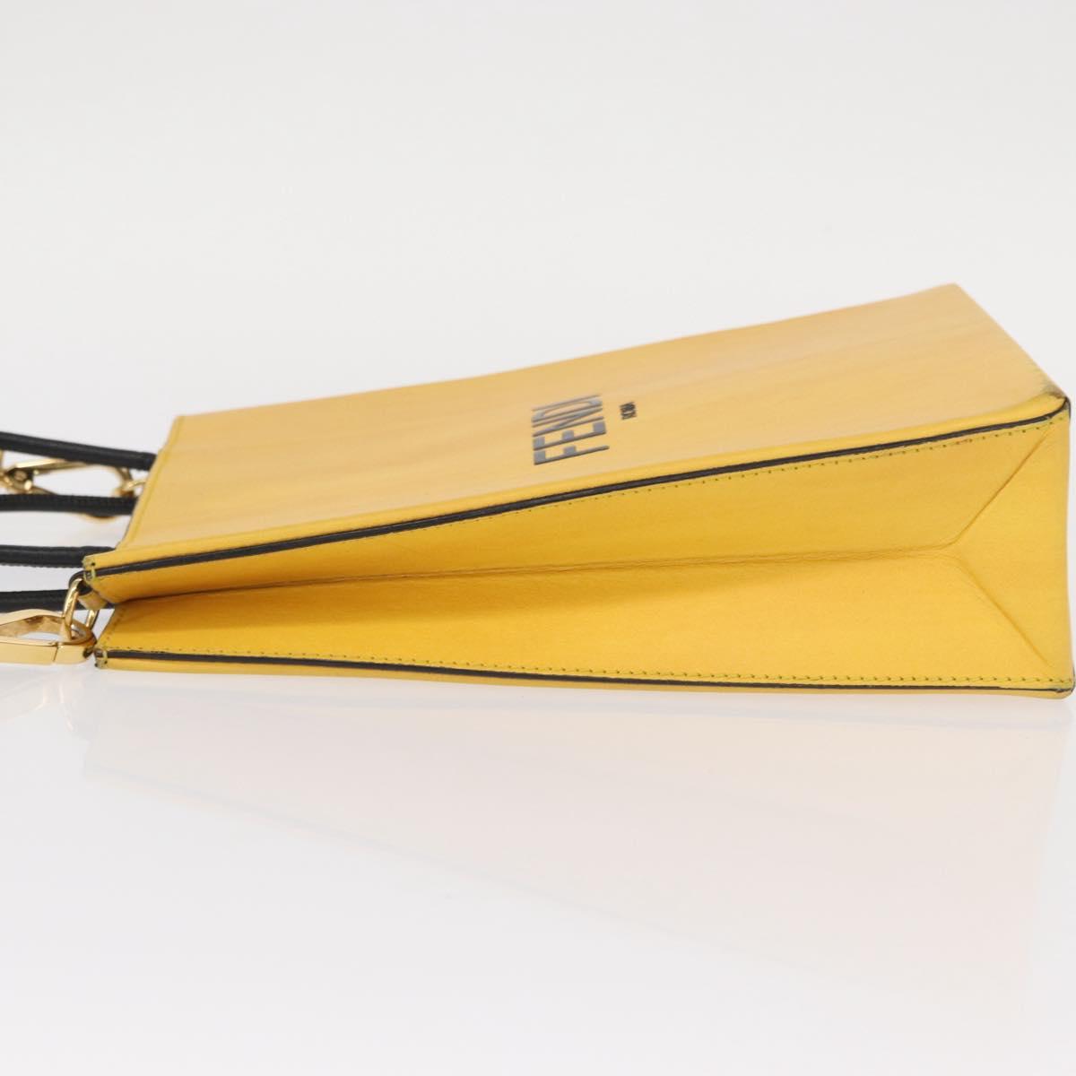 FENDI Hand Bag Leather 2way Yellow Gold Auth BA7681