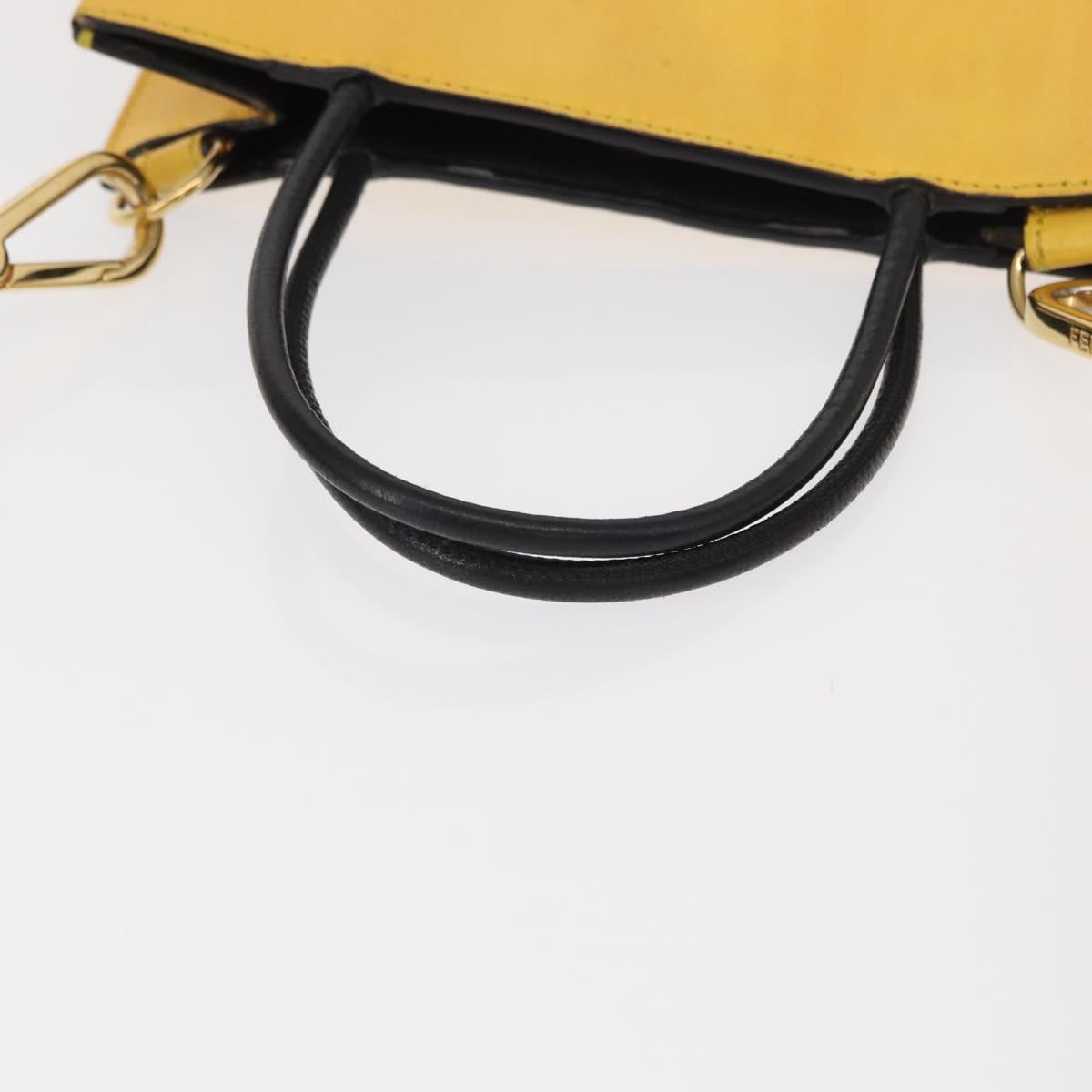 FENDI Hand Bag Leather 2way Yellow Gold Auth BA7681