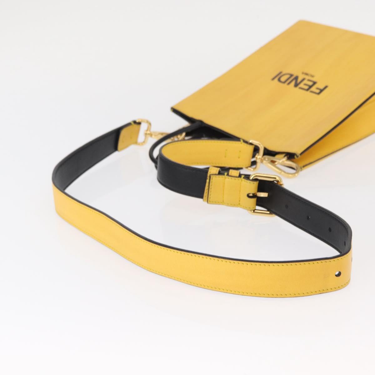 FENDI Hand Bag Leather 2way Yellow Gold Auth BA7681