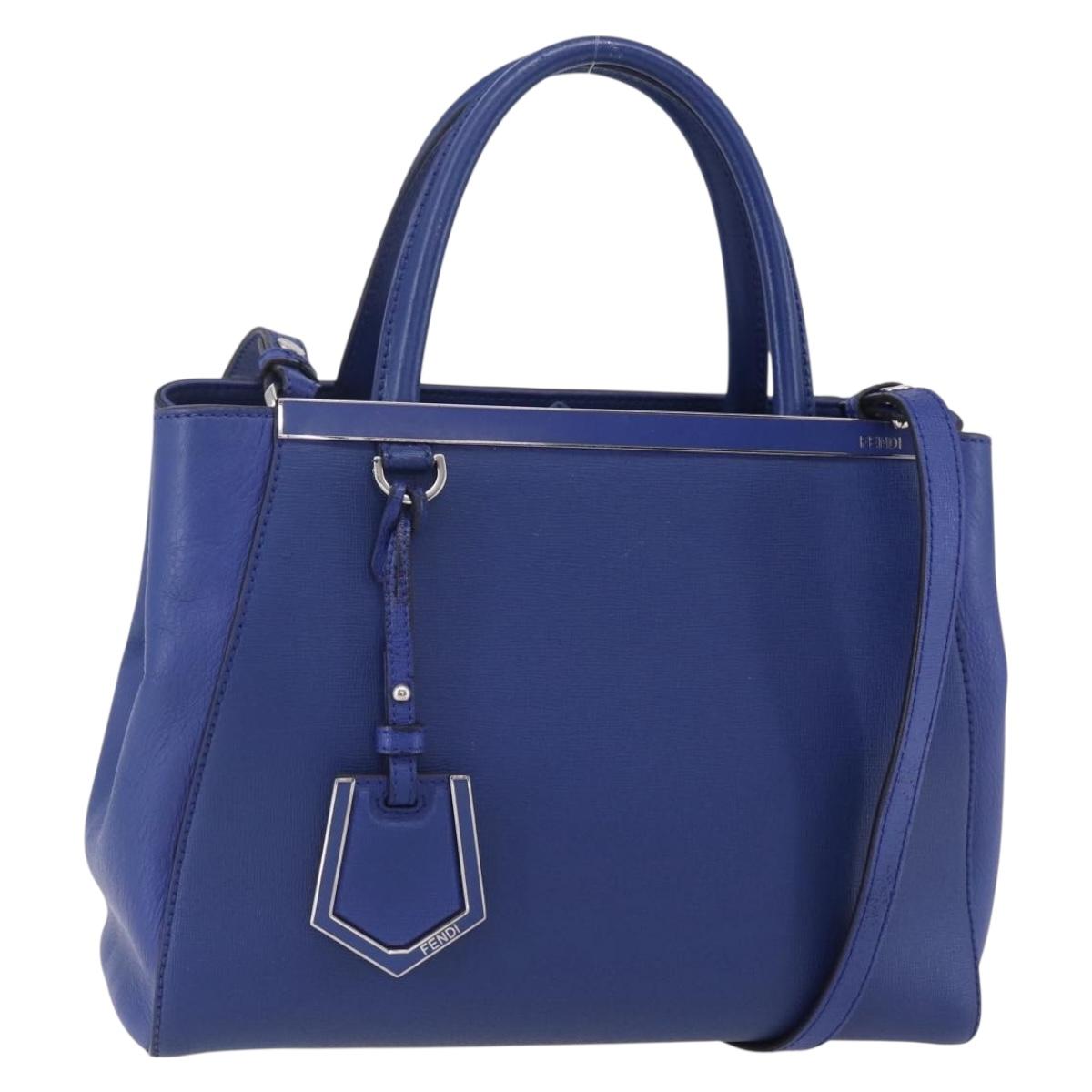 FENDI Petite To Jules Hand Bag Leather 2way Blue Silver Auth BA7682