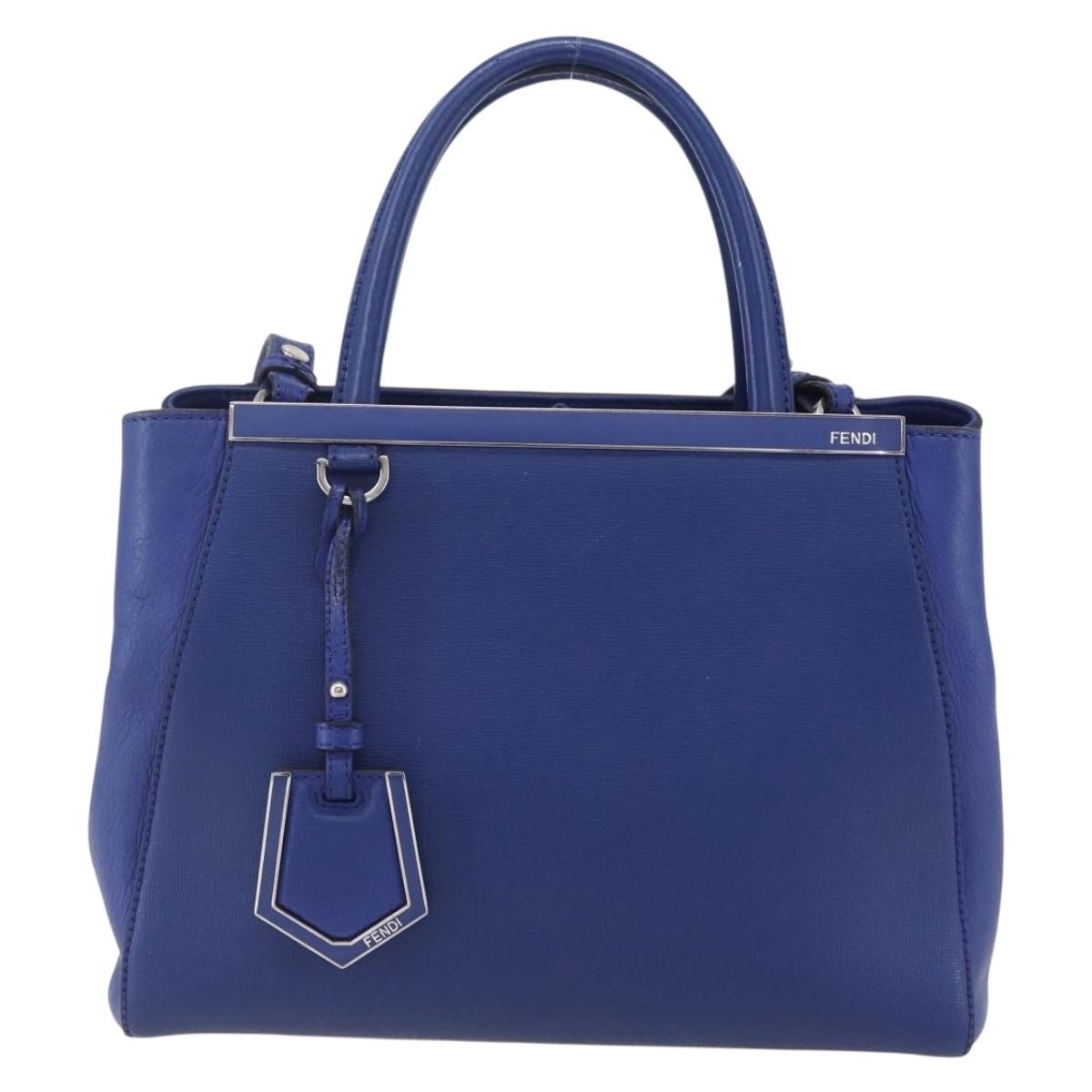 FENDI Petite To Jules Hand Bag Leather 2way Blue Silver Auth BA7682
