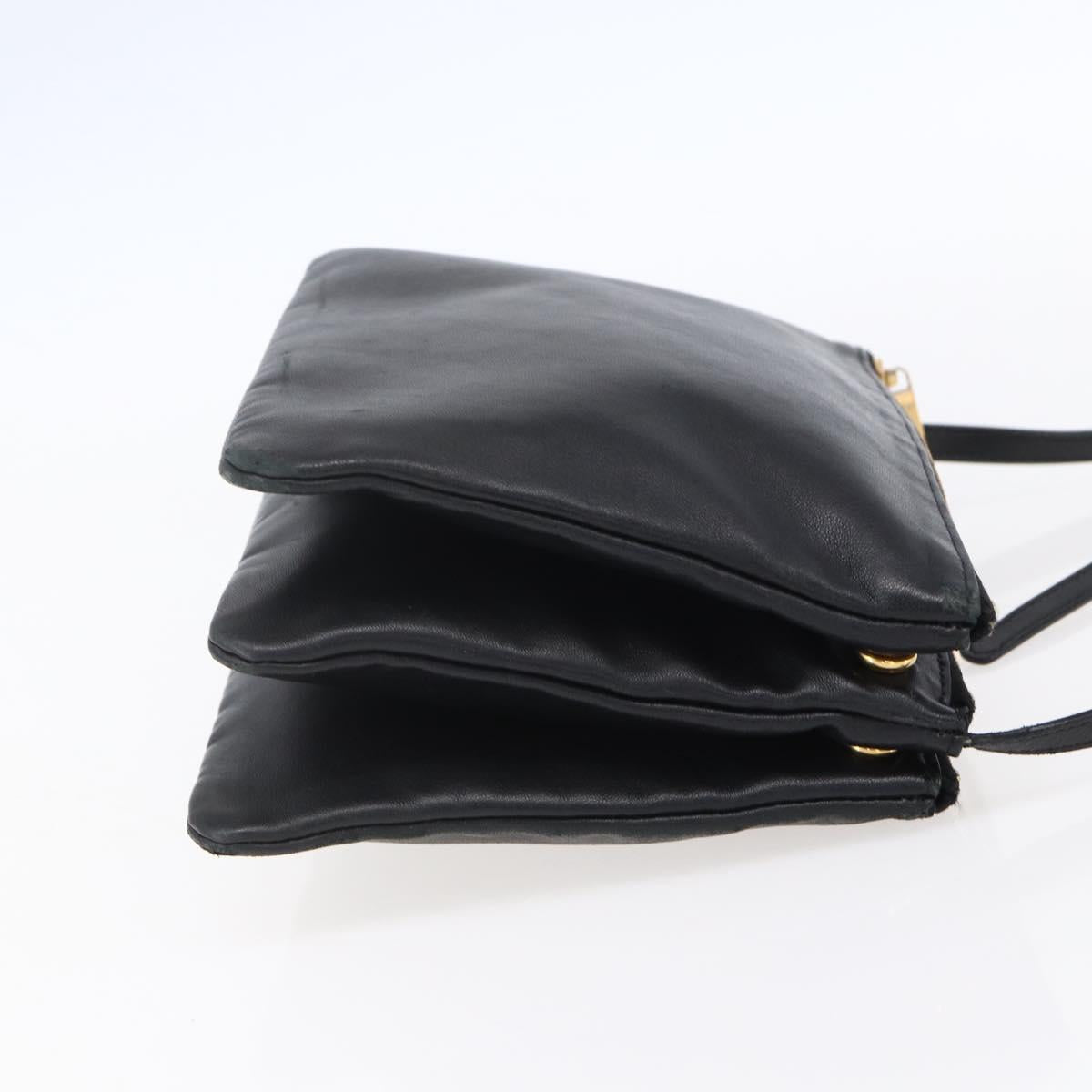 CELINE Trio Small Shoulder Bag Leather Black Gold Auth BA7683