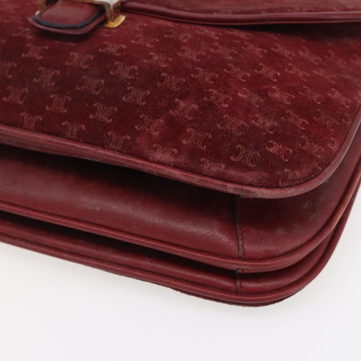 CELINE Macadam Canvas Shoulder Bag Suede Bordeaux Gold Auth BA7684