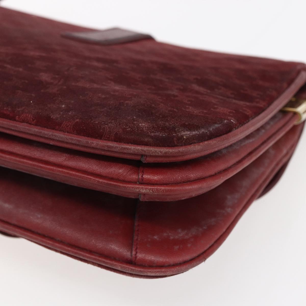 CELINE Macadam Canvas Shoulder Bag Suede Bordeaux Gold Auth BA7684