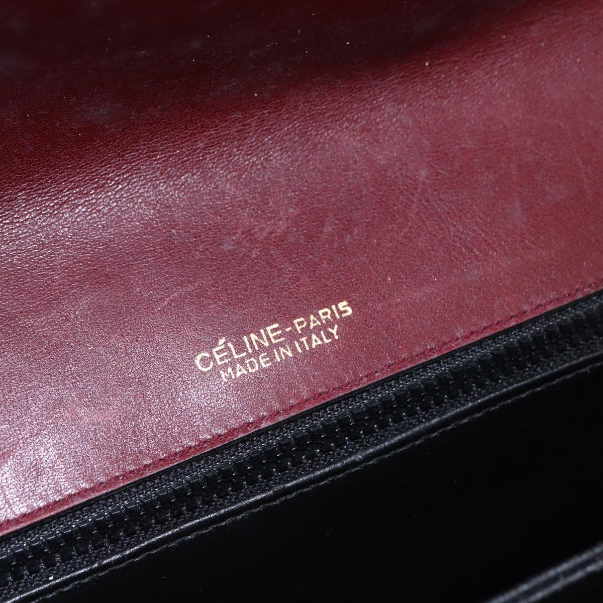 CELINE Macadam Canvas Shoulder Bag Suede Bordeaux Gold Auth BA7684