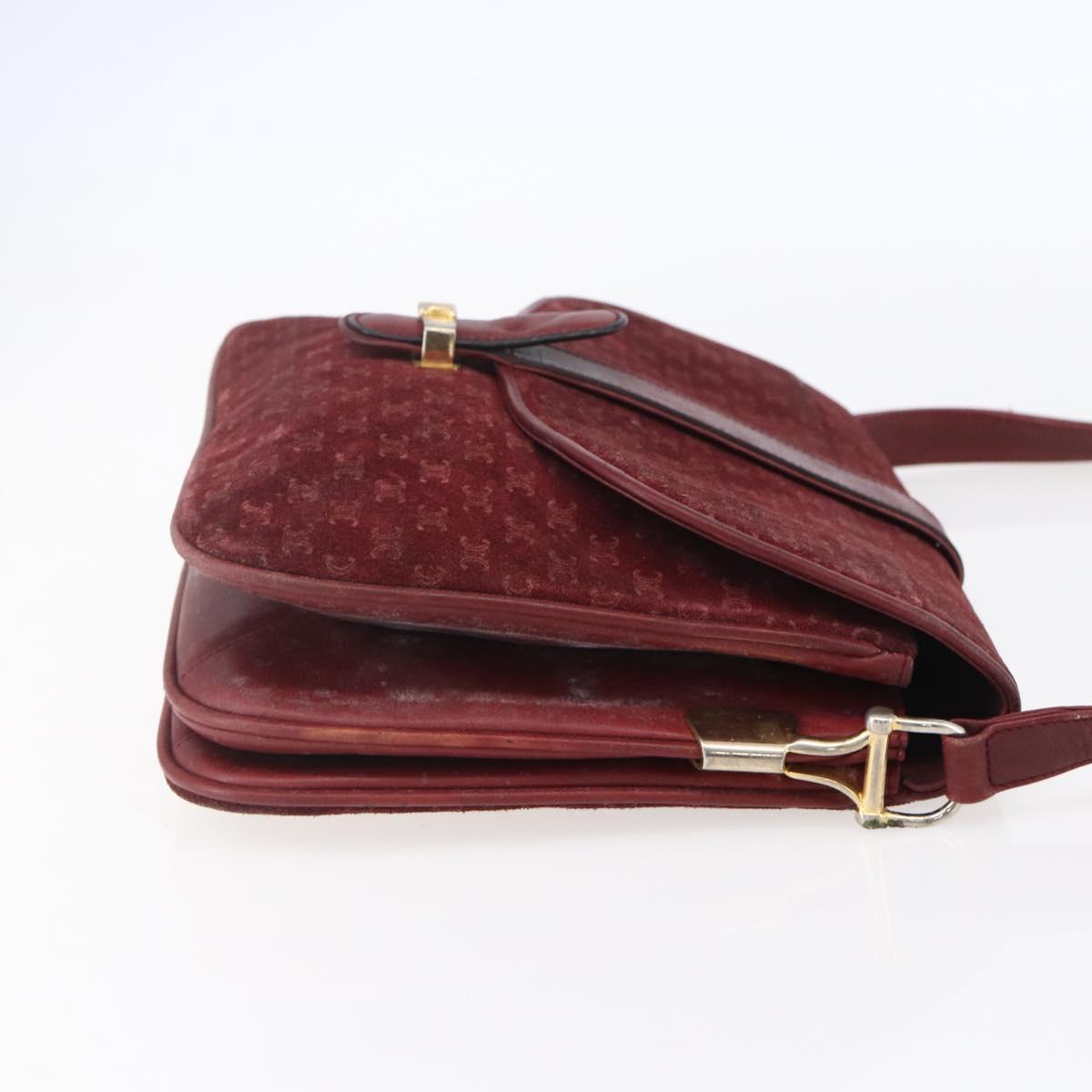 CELINE Macadam Canvas Shoulder Bag Suede Bordeaux Gold Auth BA7684