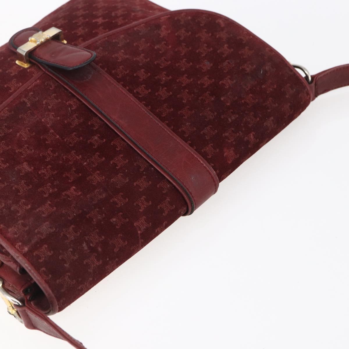 CELINE Macadam Canvas Shoulder Bag Suede Bordeaux Gold Auth BA7684