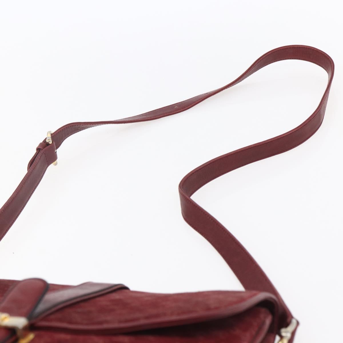 CELINE Macadam Canvas Shoulder Bag Suede Bordeaux Gold Auth BA7684