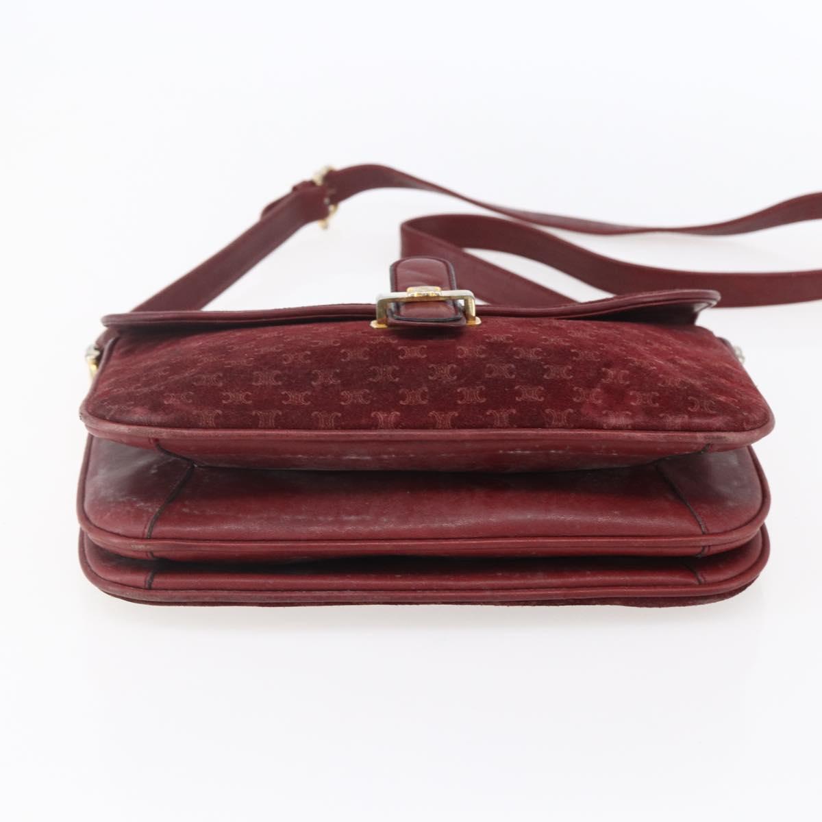CELINE Macadam Canvas Shoulder Bag Suede Bordeaux Gold Auth BA7684