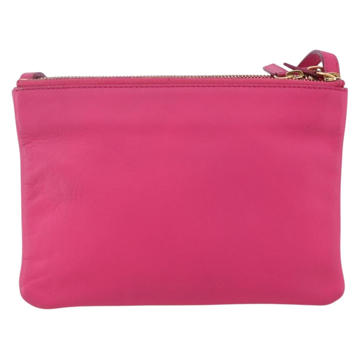 CELINE Trio Small Shoulder Bag Leather Pink Gold Auth BA7686